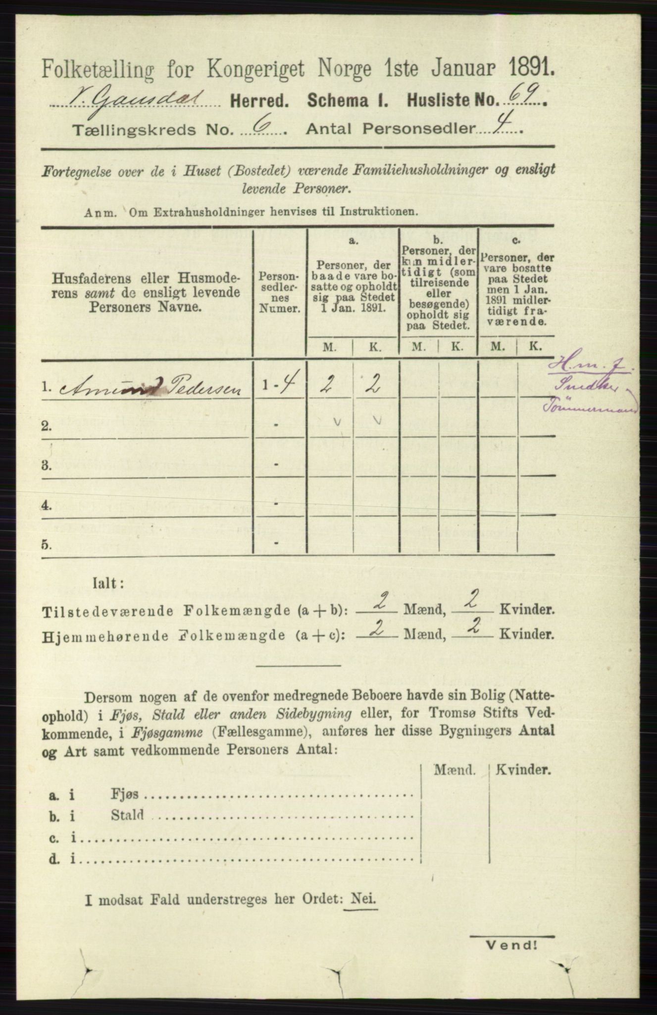 RA, 1891 census for 0523 Vestre Gausdal, 1891, p. 2548