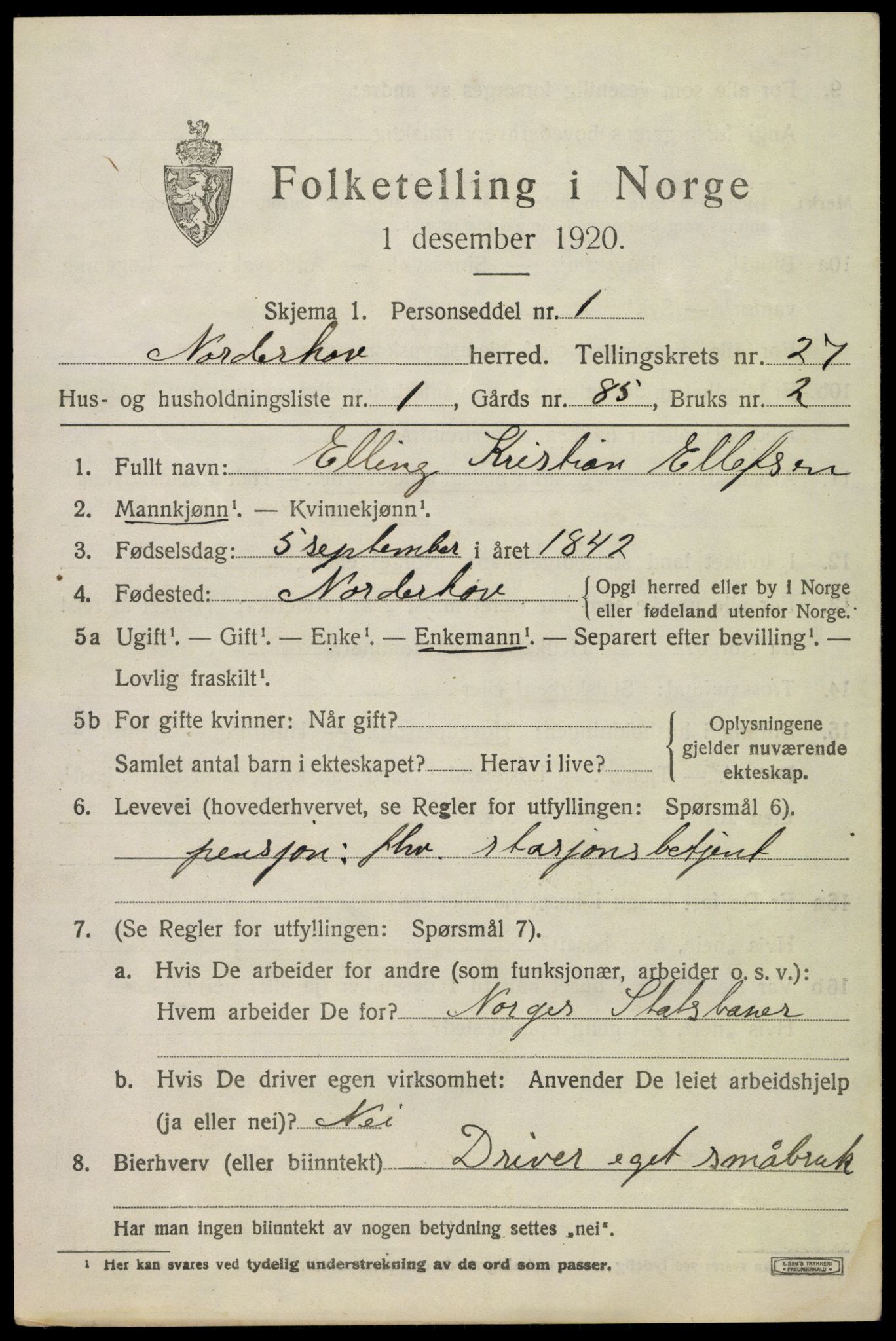 SAKO, 1920 census for Norderhov, 1920, p. 24477