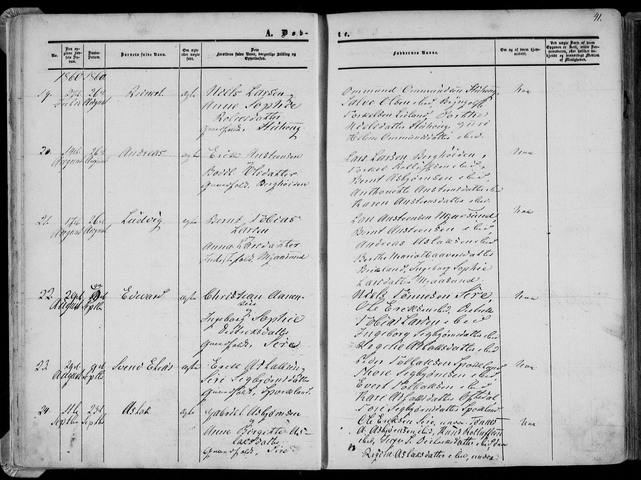 Bakke sokneprestkontor, AV/SAK-1111-0002/F/Fa/Faa/L0006: Parish register (official) no. A 6, 1855-1877, p. 41