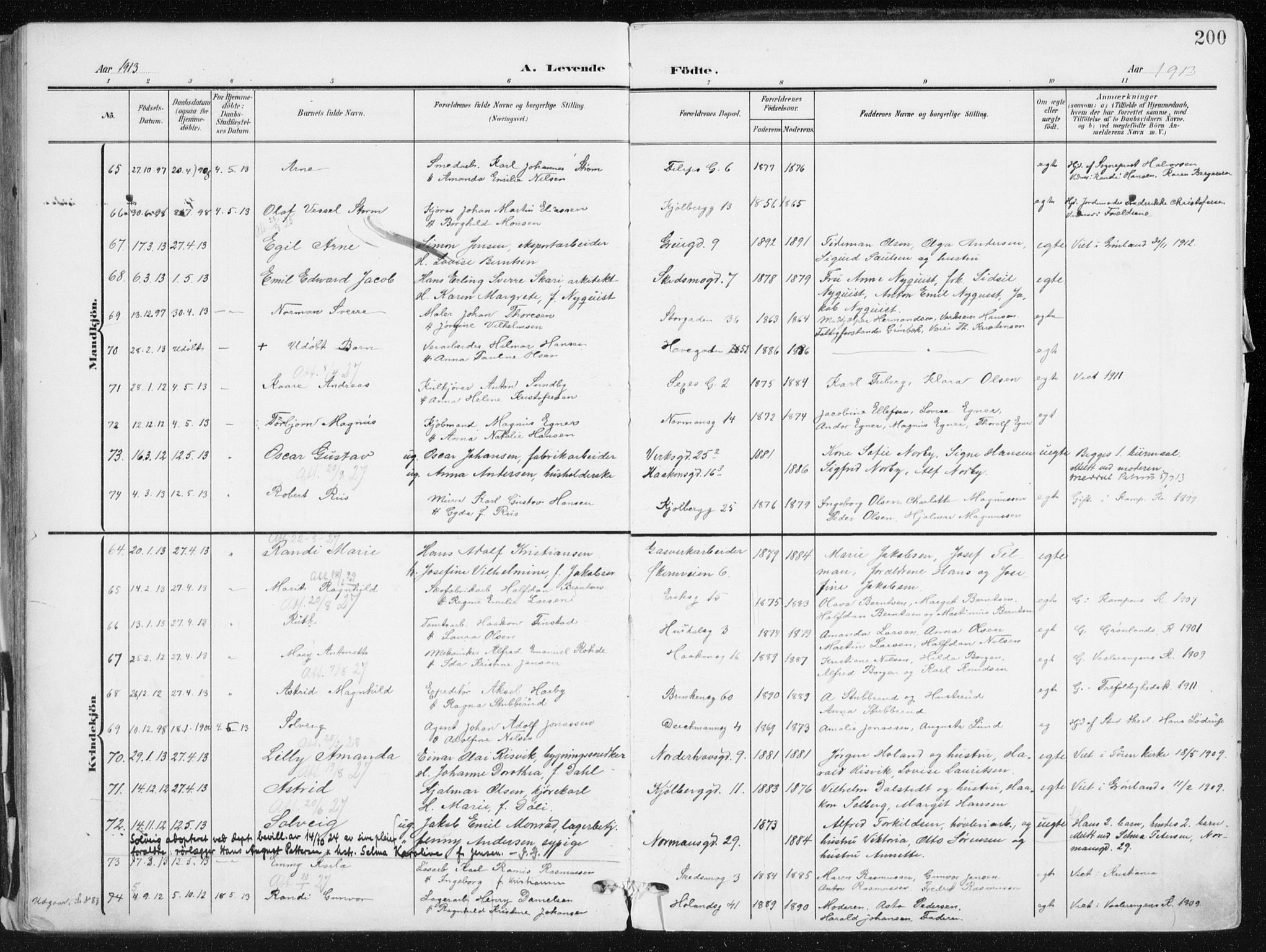 Kampen prestekontor Kirkebøker, SAO/A-10853/F/Fa/L0010: Parish register (official) no. I 10, 1905-1917, p. 200