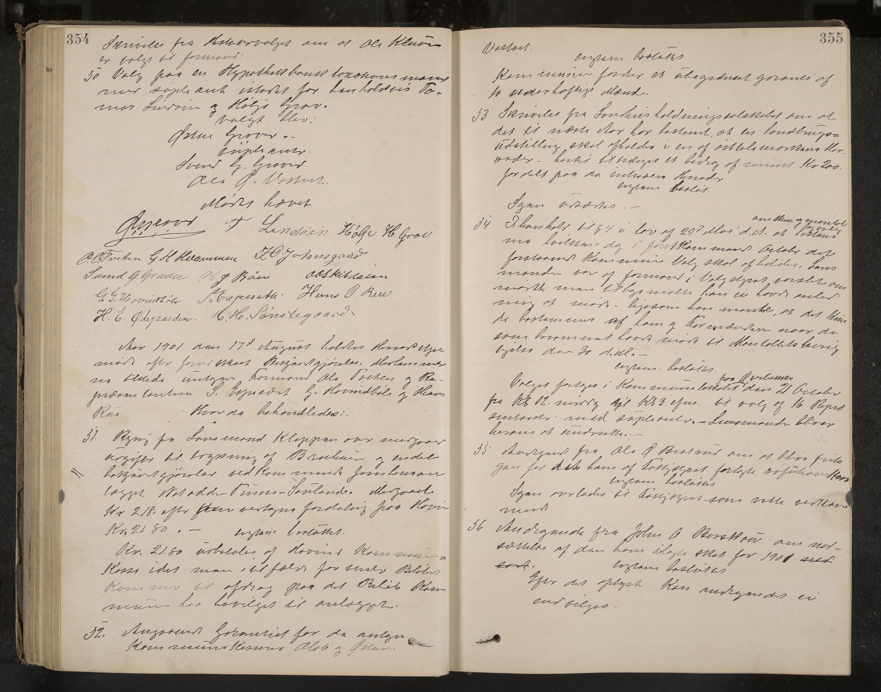 Hovin formannskap og sentraladministrasjon, IKAK/0825021/A/L0001: Møtebok, 1886-1908, p. 354-355