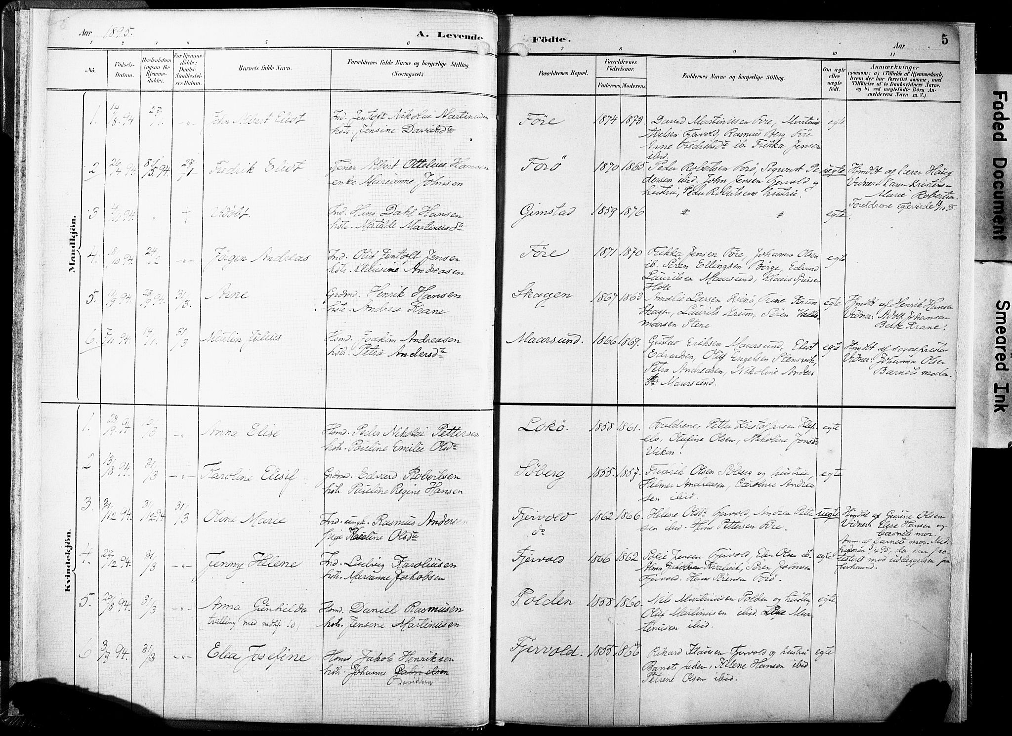 Ministerialprotokoller, klokkerbøker og fødselsregistre - Nordland, SAT/A-1459/891/L1304: Parish register (official) no. 891A09, 1895-1921, p. 5