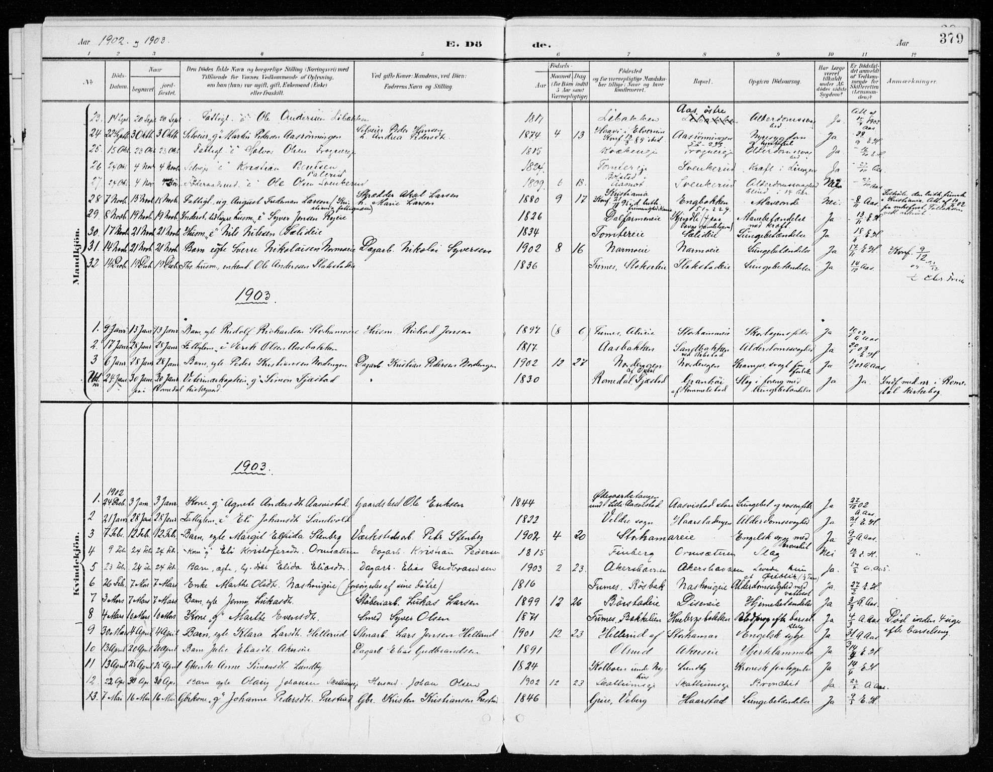Vang prestekontor, Hedmark, SAH/PREST-008/H/Ha/Haa/L0021: Parish register (official) no. 21, 1902-1917, p. 379