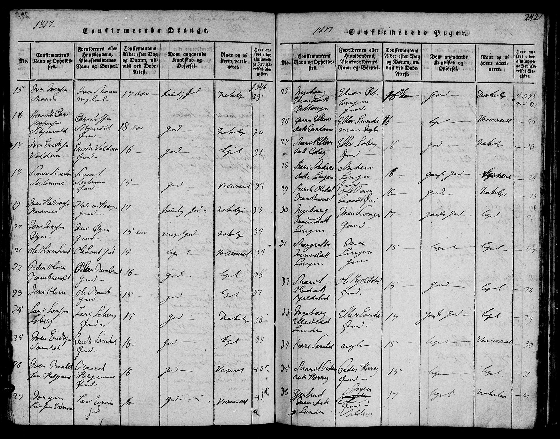 Ministerialprotokoller, klokkerbøker og fødselsregistre - Sør-Trøndelag, AV/SAT-A-1456/692/L1102: Parish register (official) no. 692A02, 1816-1842, p. 242