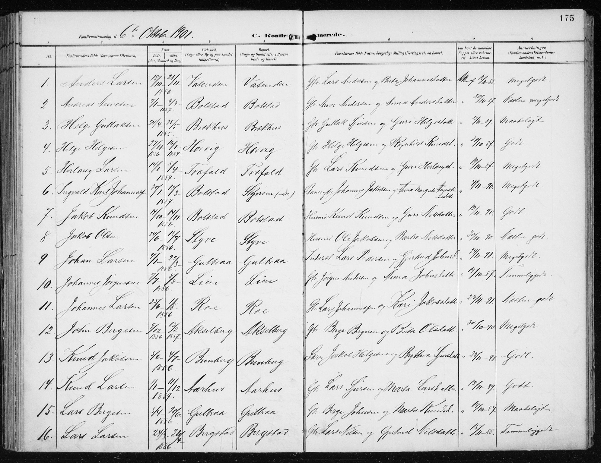 Evanger sokneprestembete, AV/SAB-A-99924: Parish register (official) no. A  3, 1900-1930, p. 175