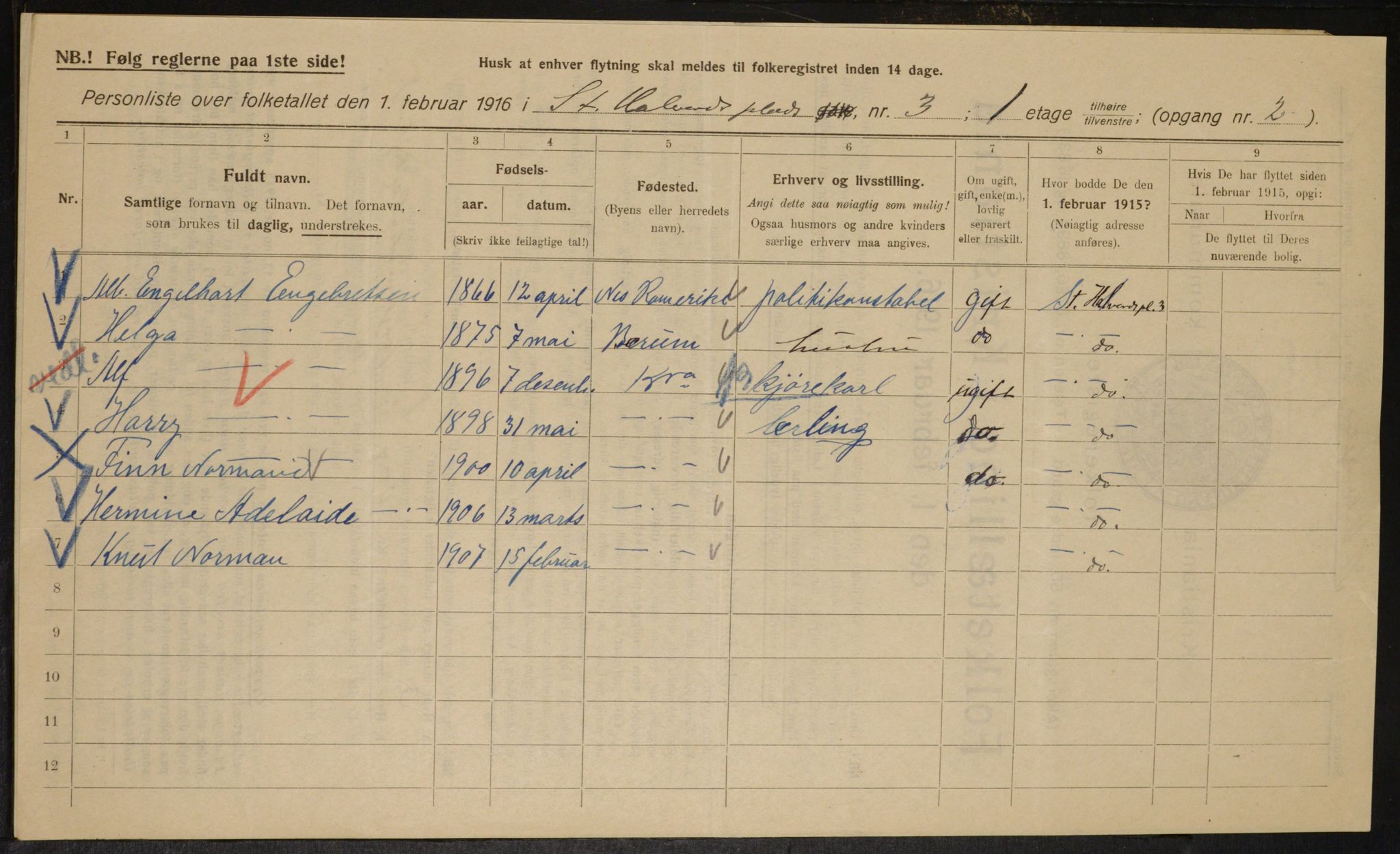 OBA, Municipal Census 1916 for Kristiania, 1916, p. 90157