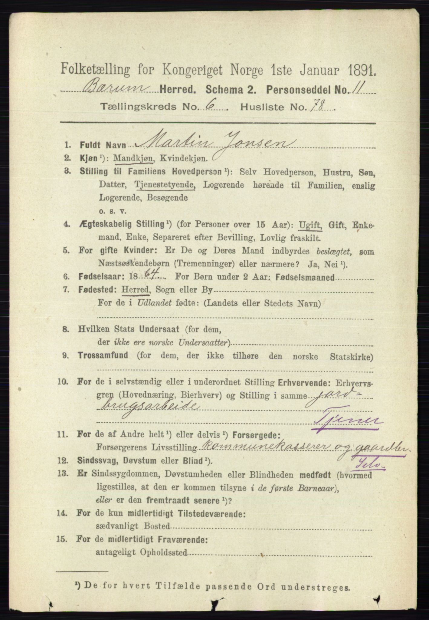 RA, 1891 census for 0219 Bærum, 1891, p. 4034