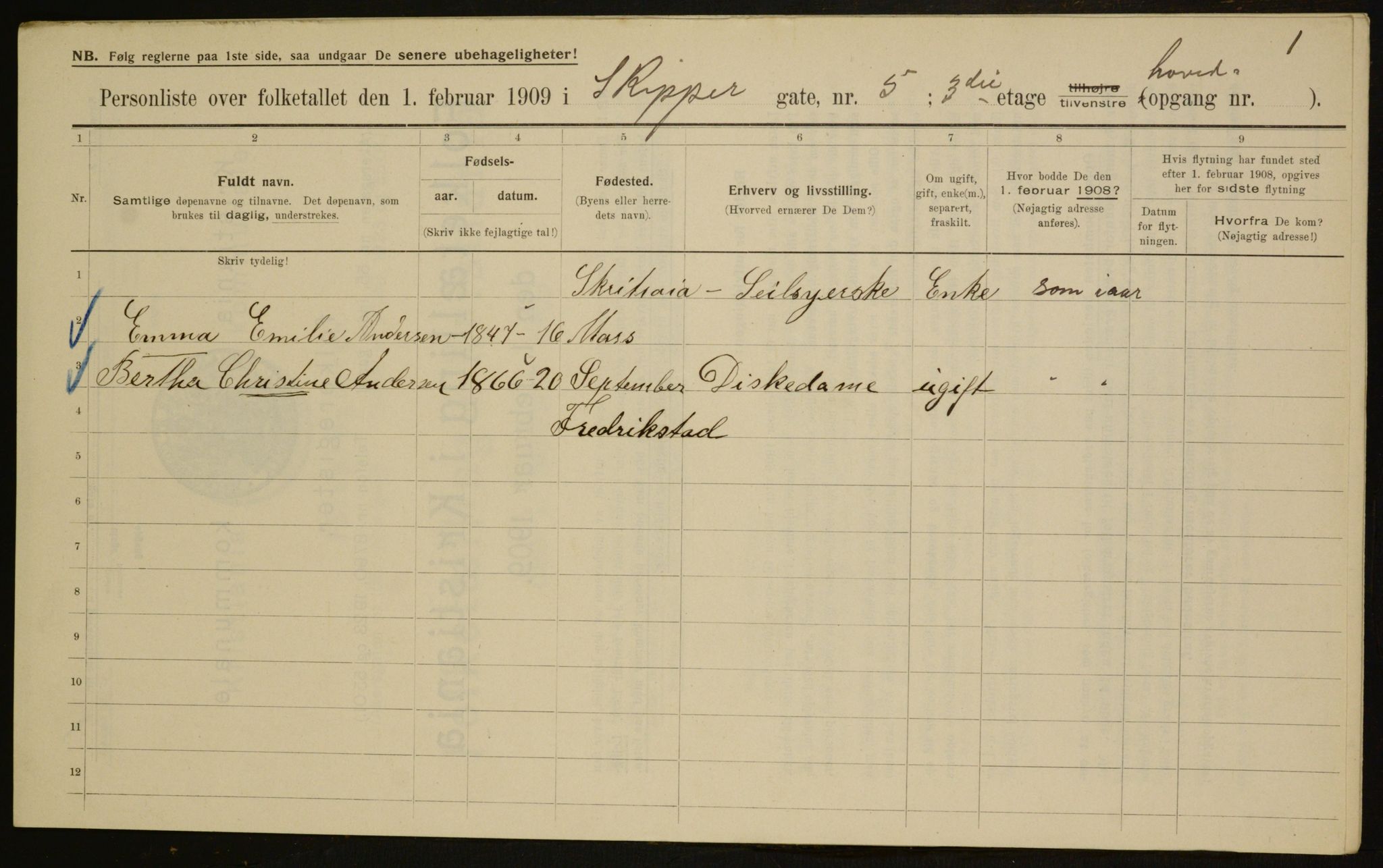 OBA, Municipal Census 1909 for Kristiania, 1909, p. 86527