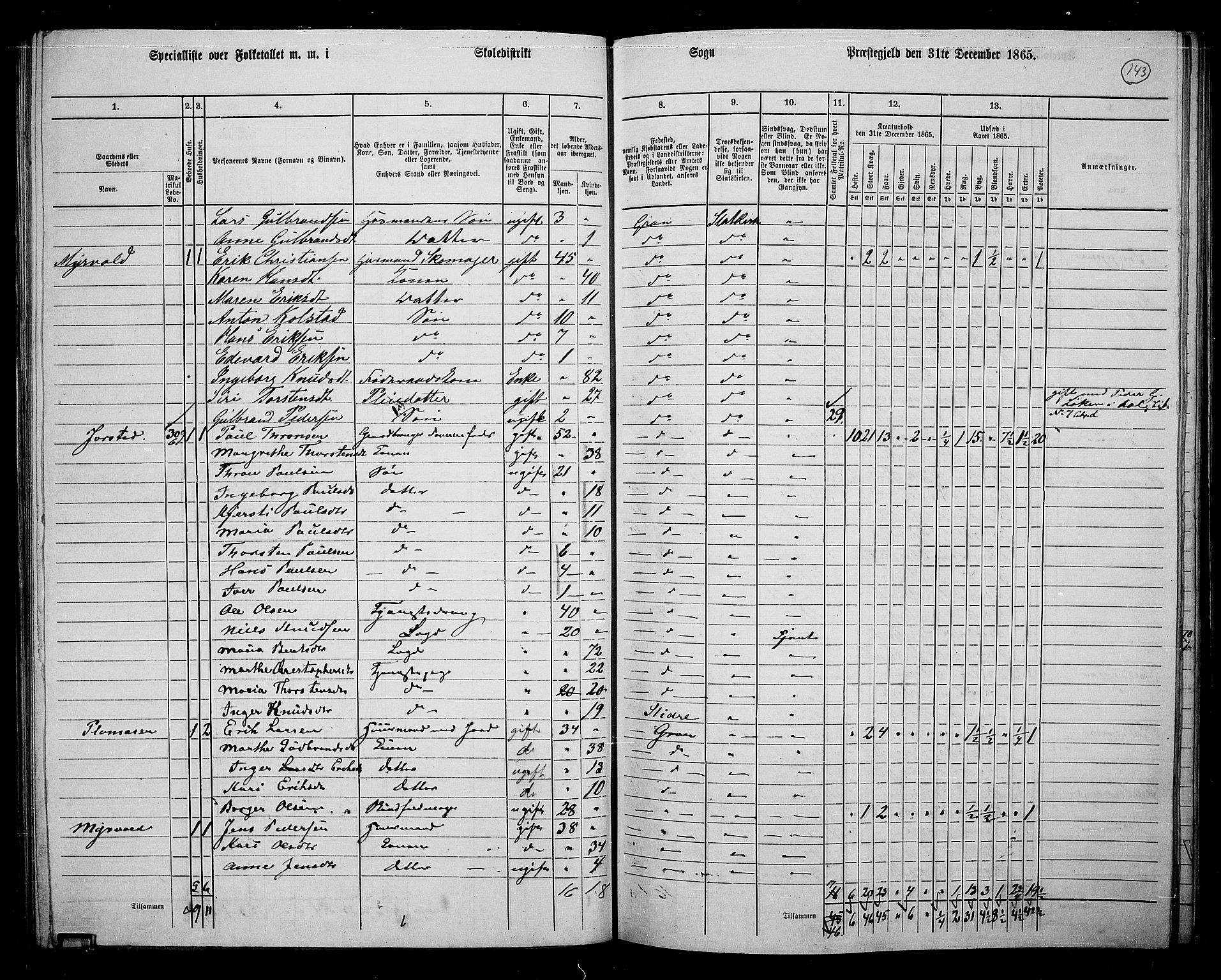 RA, 1865 census for Gran, 1865, p. 325