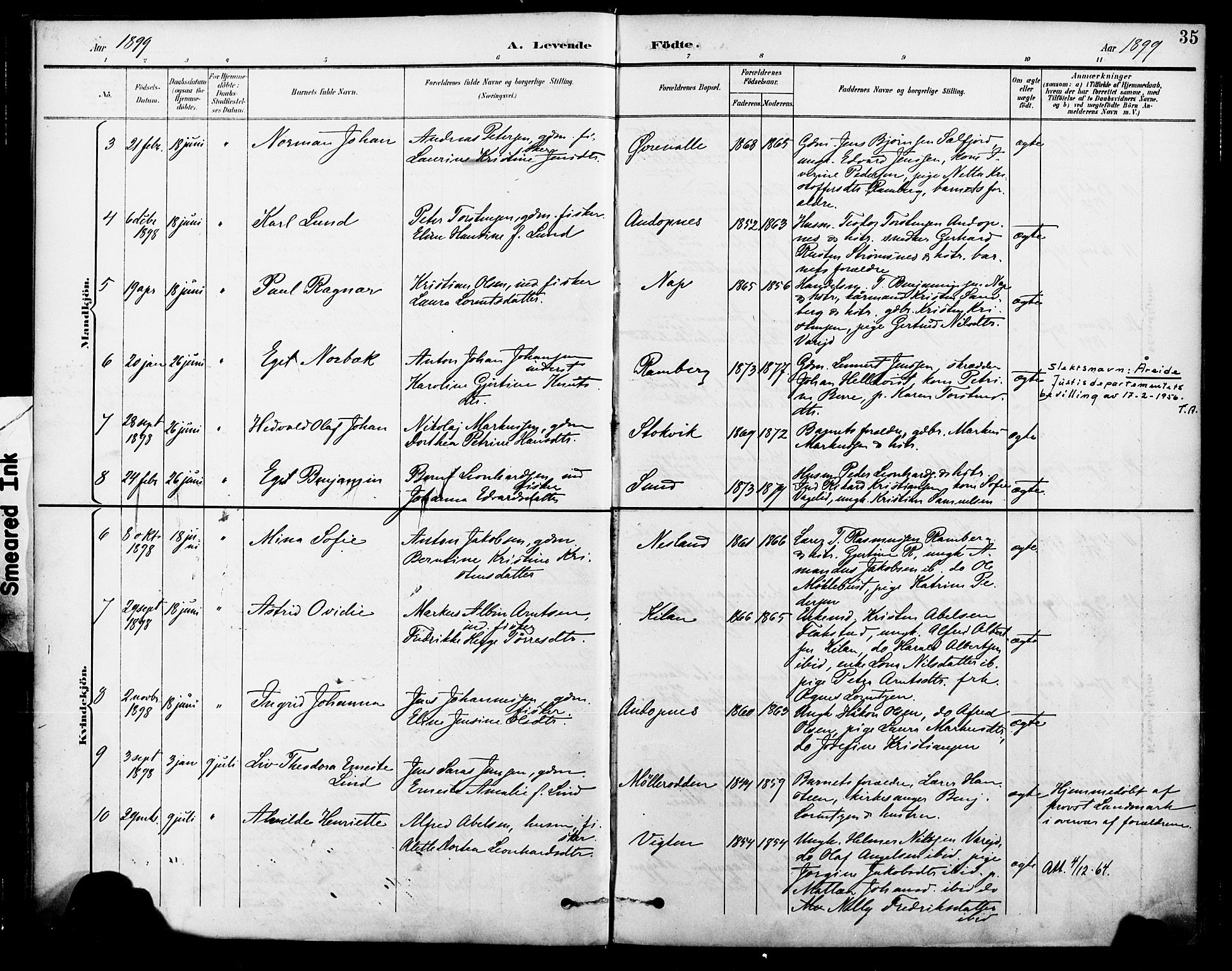 Ministerialprotokoller, klokkerbøker og fødselsregistre - Nordland, AV/SAT-A-1459/885/L1205: Parish register (official) no. 885A06, 1892-1905, p. 35