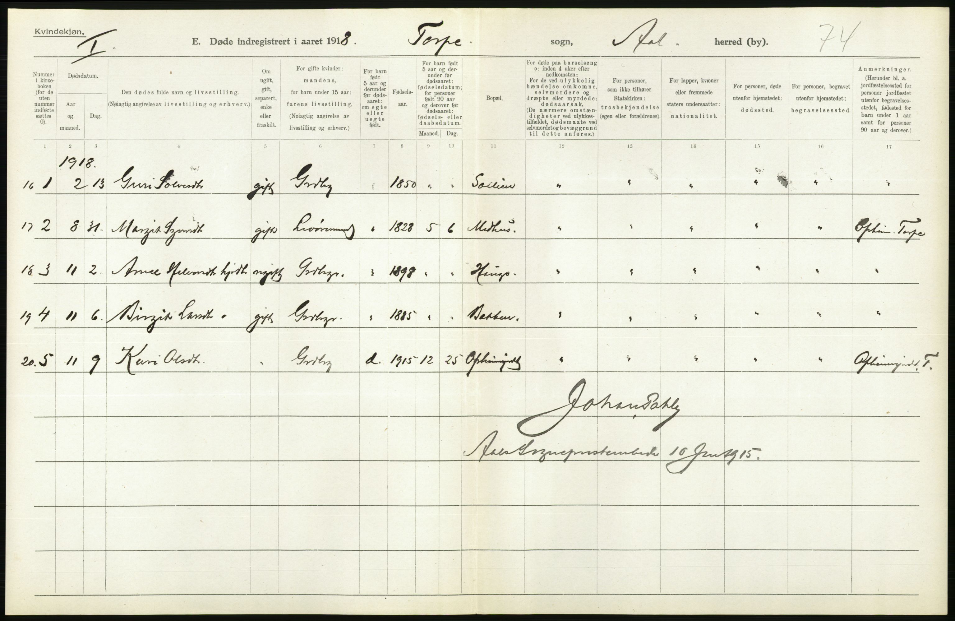 Statistisk sentralbyrå, Sosiodemografiske emner, Befolkning, RA/S-2228/D/Df/Dfb/Dfbh/L0020: Buskerud fylke: Døde. Bygder og byer., 1918, p. 276