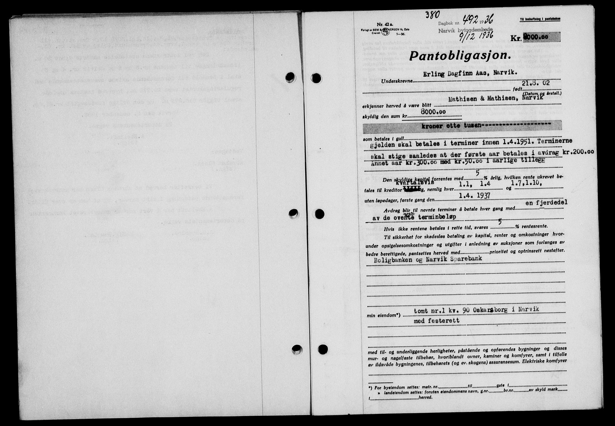 Narvik sorenskriveri, SAT/A-0002/1/2/2C/2Ca/L0011: Mortgage book no. 14, 1935-1937, Deed date: 09.12.1936