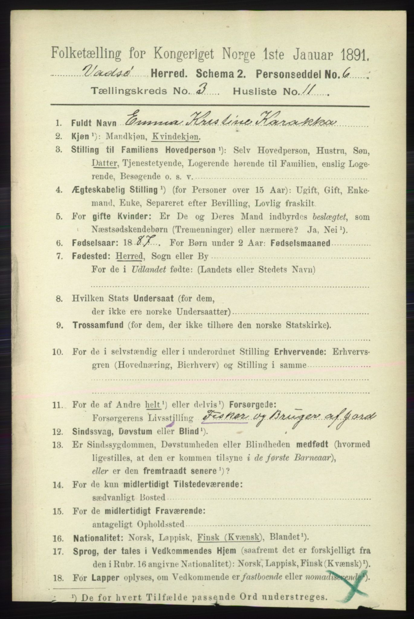 RA, 1891 census for 2029 Vadsø, 1891, p. 883