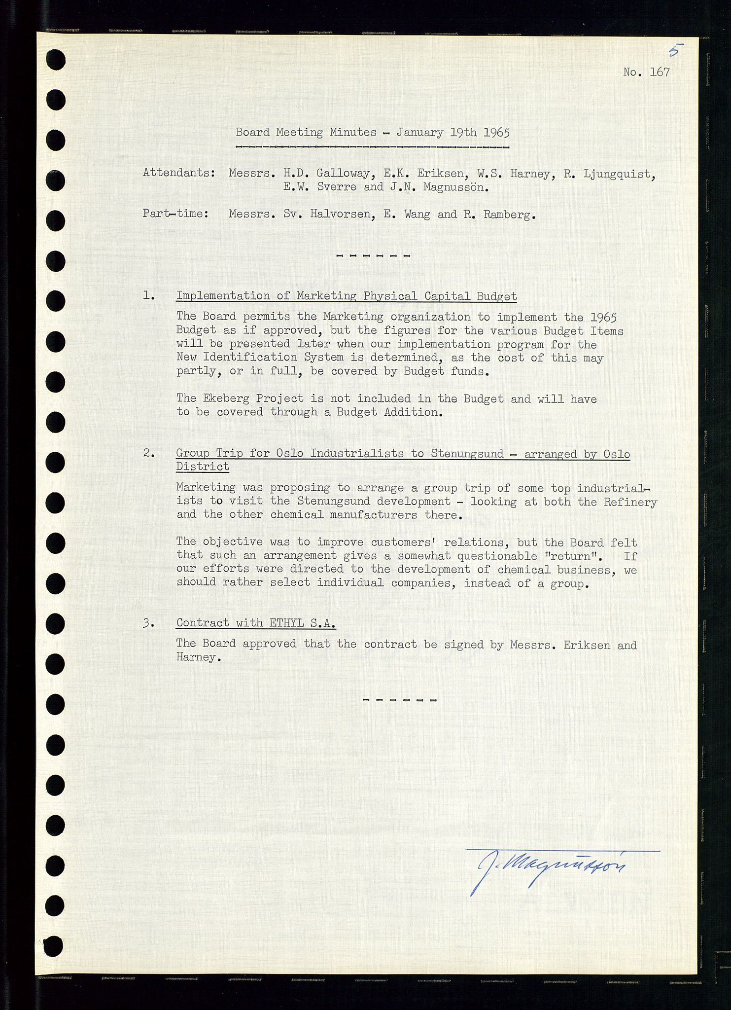 Pa 0982 - Esso Norge A/S, AV/SAST-A-100448/A/Aa/L0002/0001: Den administrerende direksjon Board minutes (styrereferater) / Den administrerende direksjon Board minutes (styrereferater), 1965, p. 161