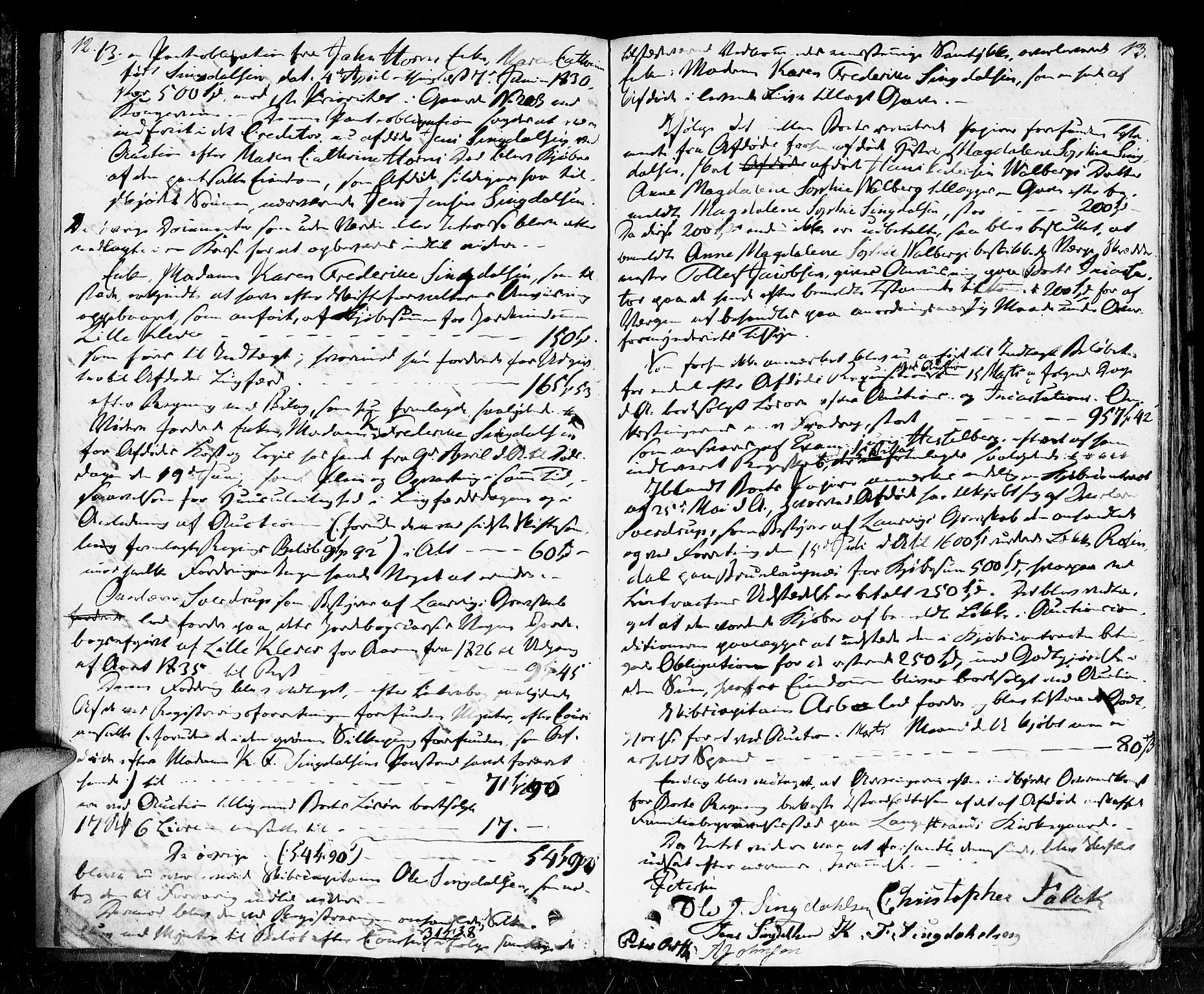 Larvik byfogd, AV/SAKO-A-218/H/Hb/Hbc/L0004: Skifteforhandlingsprotokoll IV, 1836-1846, p. 12-13