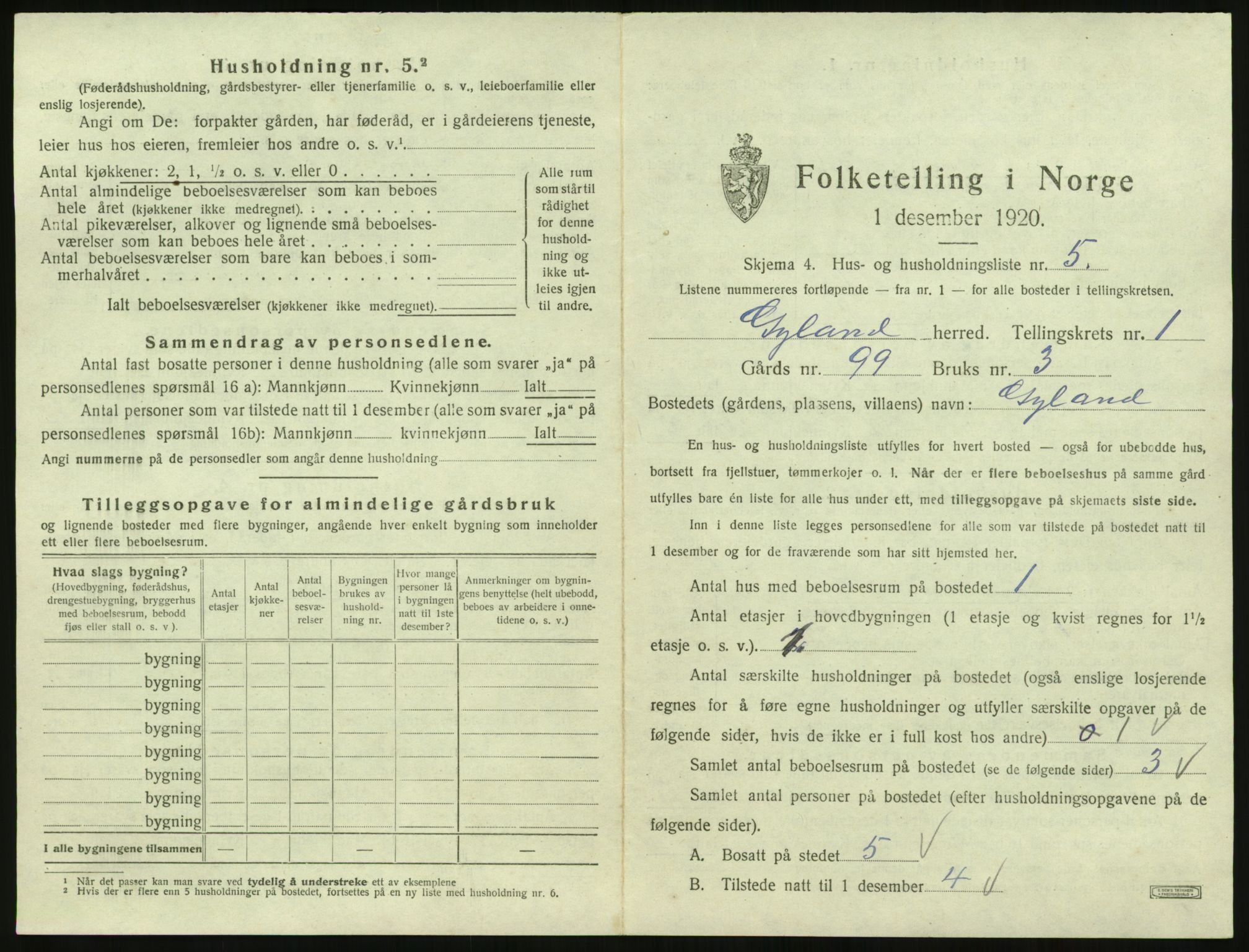SAK, 1920 census for Gyland, 1920, p. 60