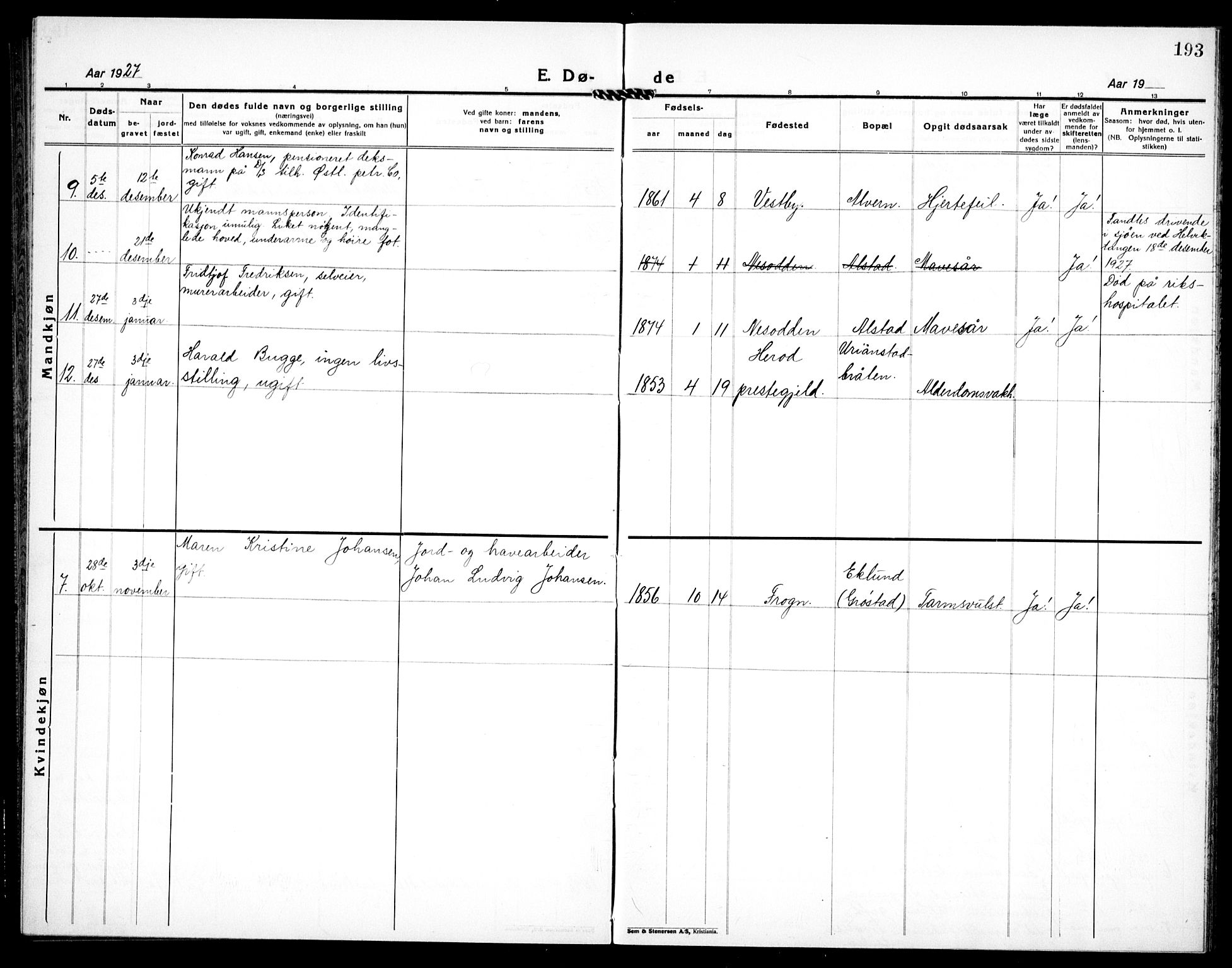 Nesodden prestekontor Kirkebøker, AV/SAO-A-10013/G/Ga/L0003: Parish register (copy) no. I 3, 1924-1939, p. 193