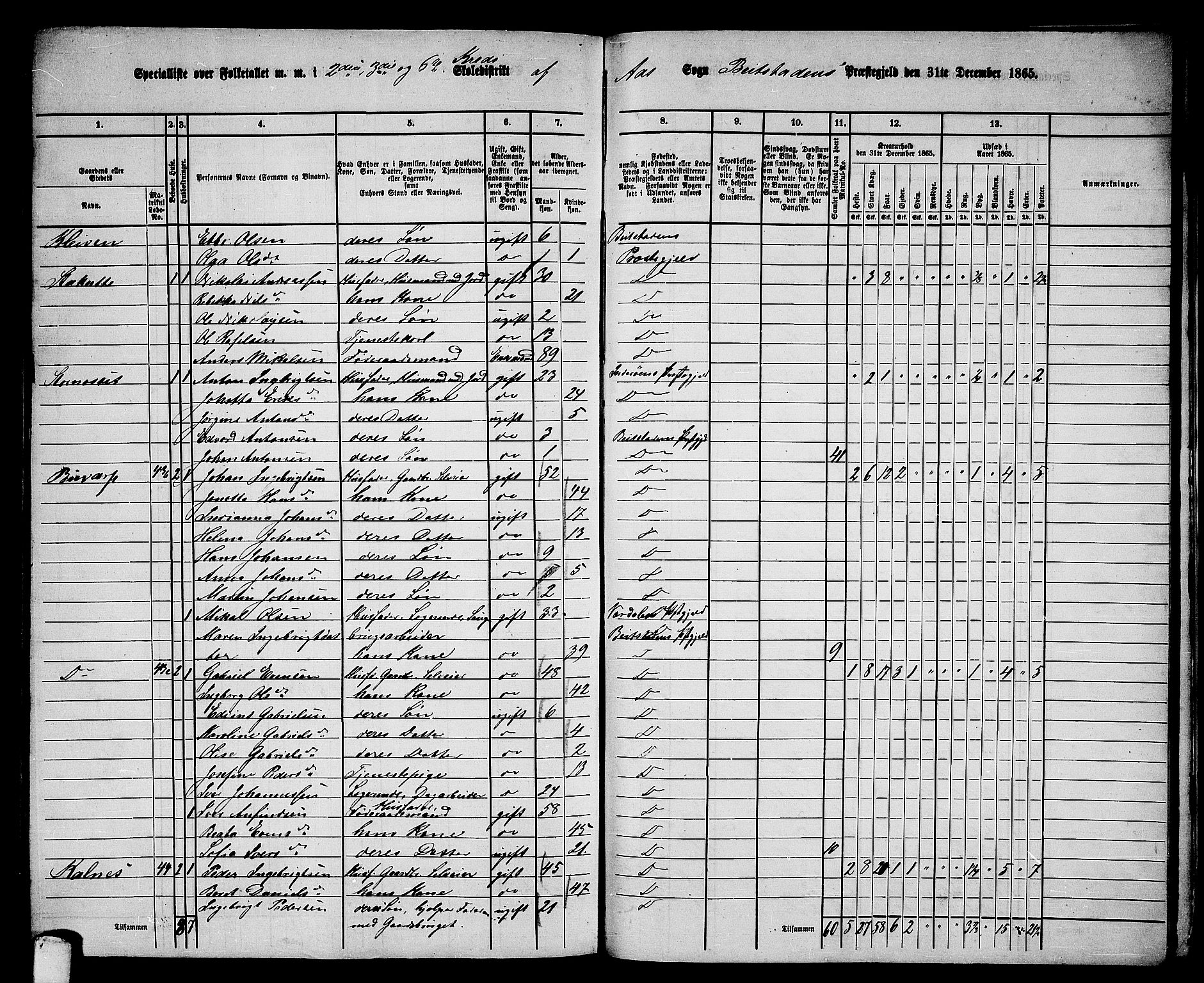 RA, 1865 census for Beitstad, 1865, p. 190