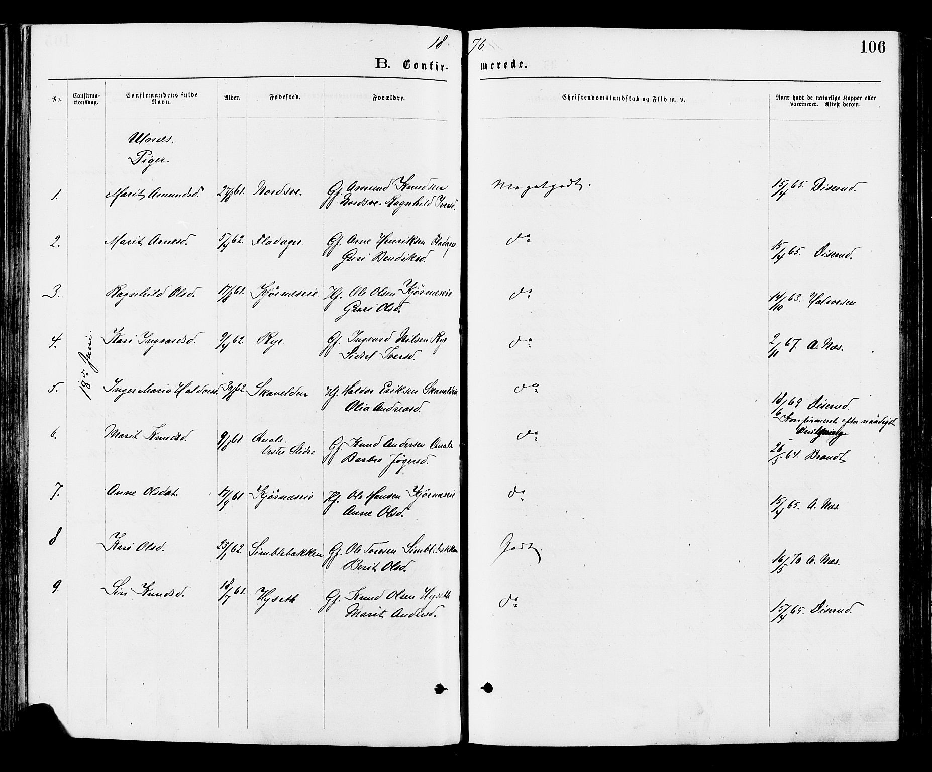 Nord-Aurdal prestekontor, AV/SAH-PREST-132/H/Ha/Haa/L0009: Parish register (official) no. 9, 1876-1882, p. 106