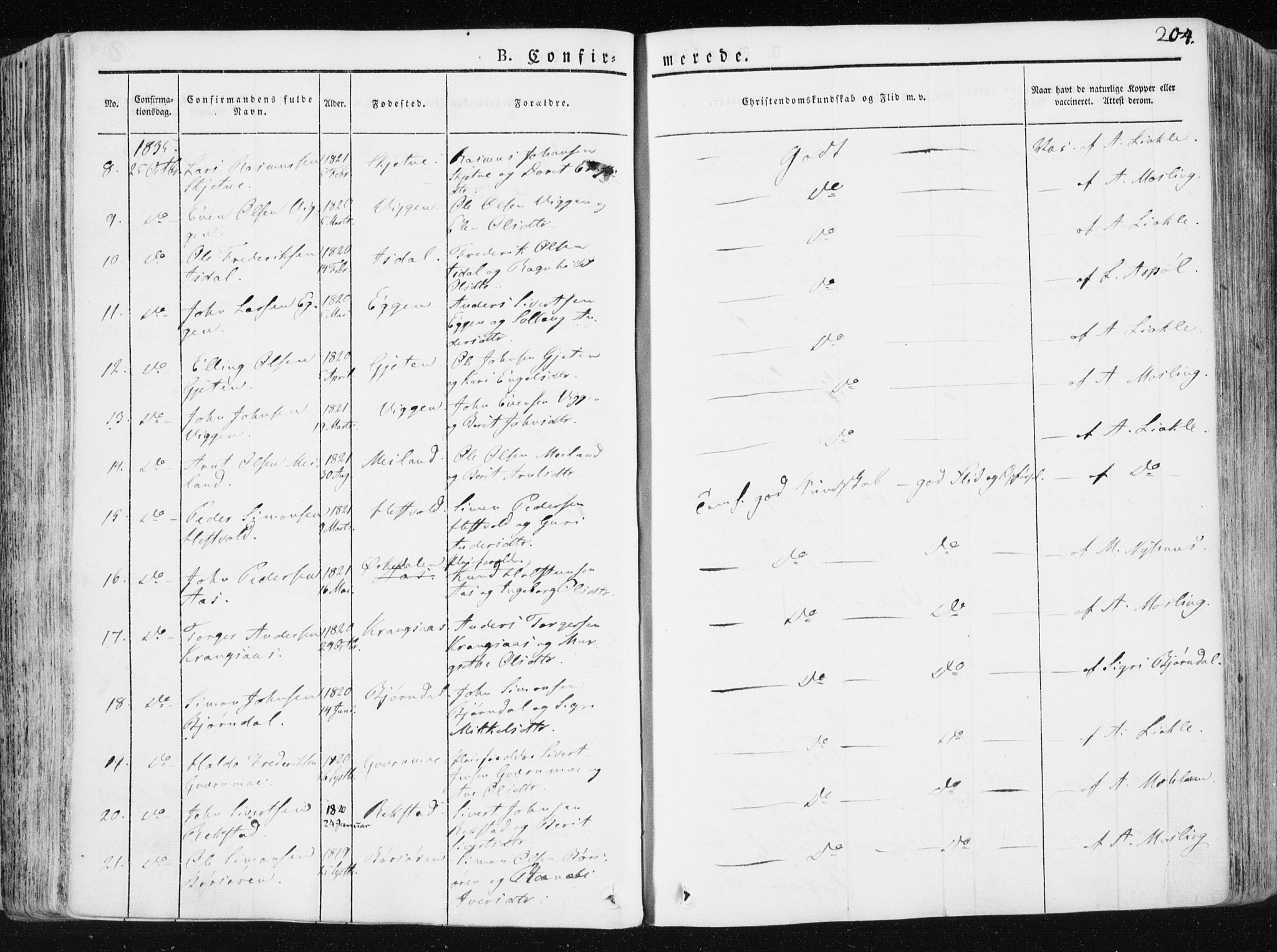 Ministerialprotokoller, klokkerbøker og fødselsregistre - Sør-Trøndelag, AV/SAT-A-1456/665/L0771: Parish register (official) no. 665A06, 1830-1856, p. 204