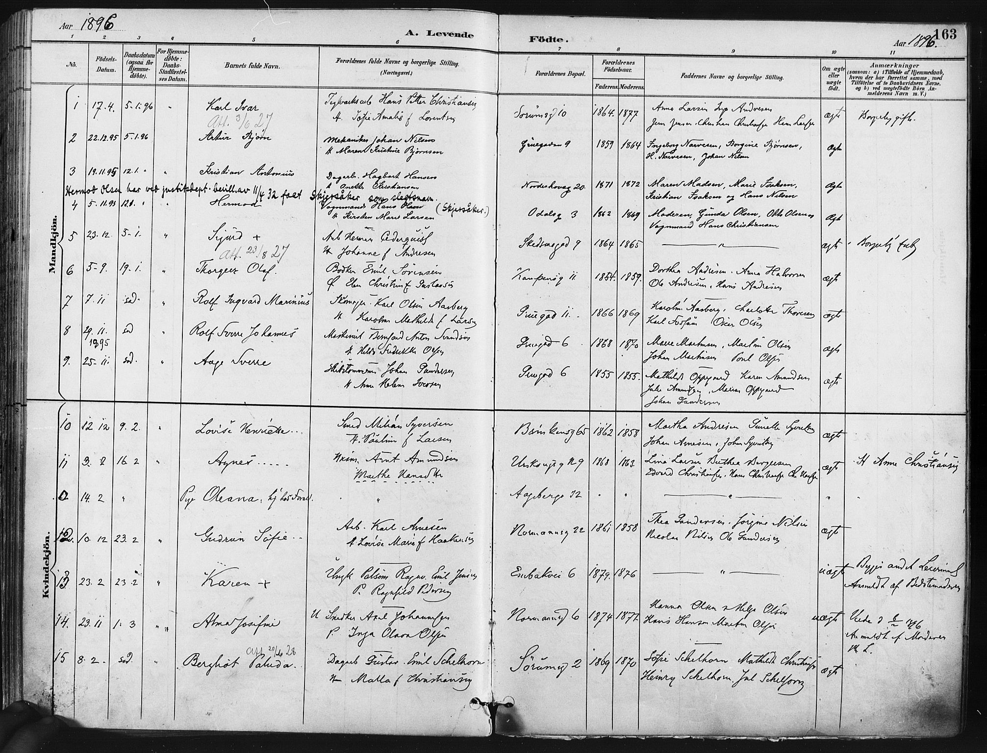 Kampen prestekontor Kirkebøker, SAO/A-10853/F/Fa/L0005: Parish register (official) no. I 5, 1890-1902, p. 163