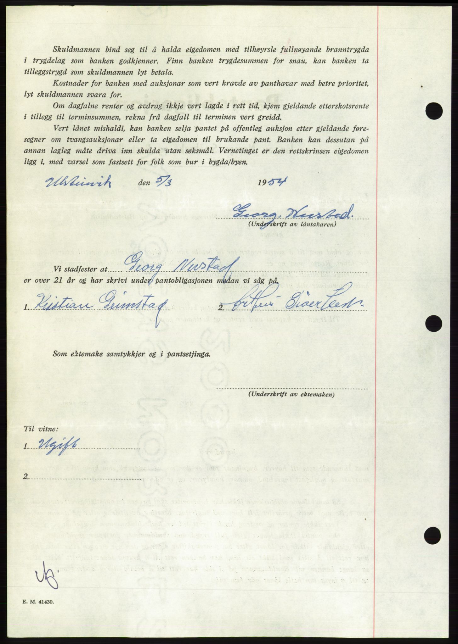 Søre Sunnmøre sorenskriveri, AV/SAT-A-4122/1/2/2C/L0124: Mortgage book no. 12B, 1953-1954, Diary no: : 562/1954