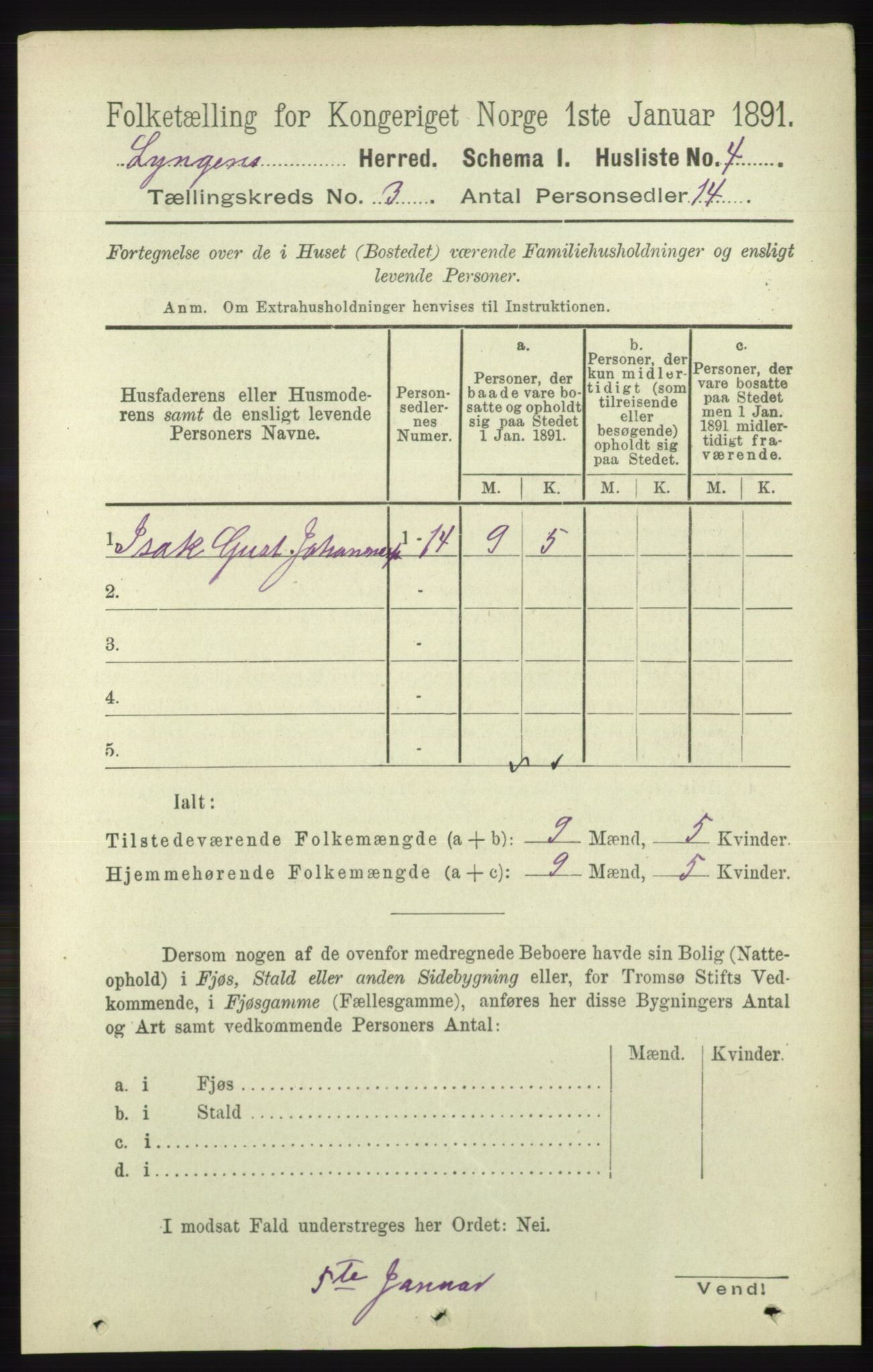 RA, 1891 census for 1938 Lyngen, 1891, p. 3073