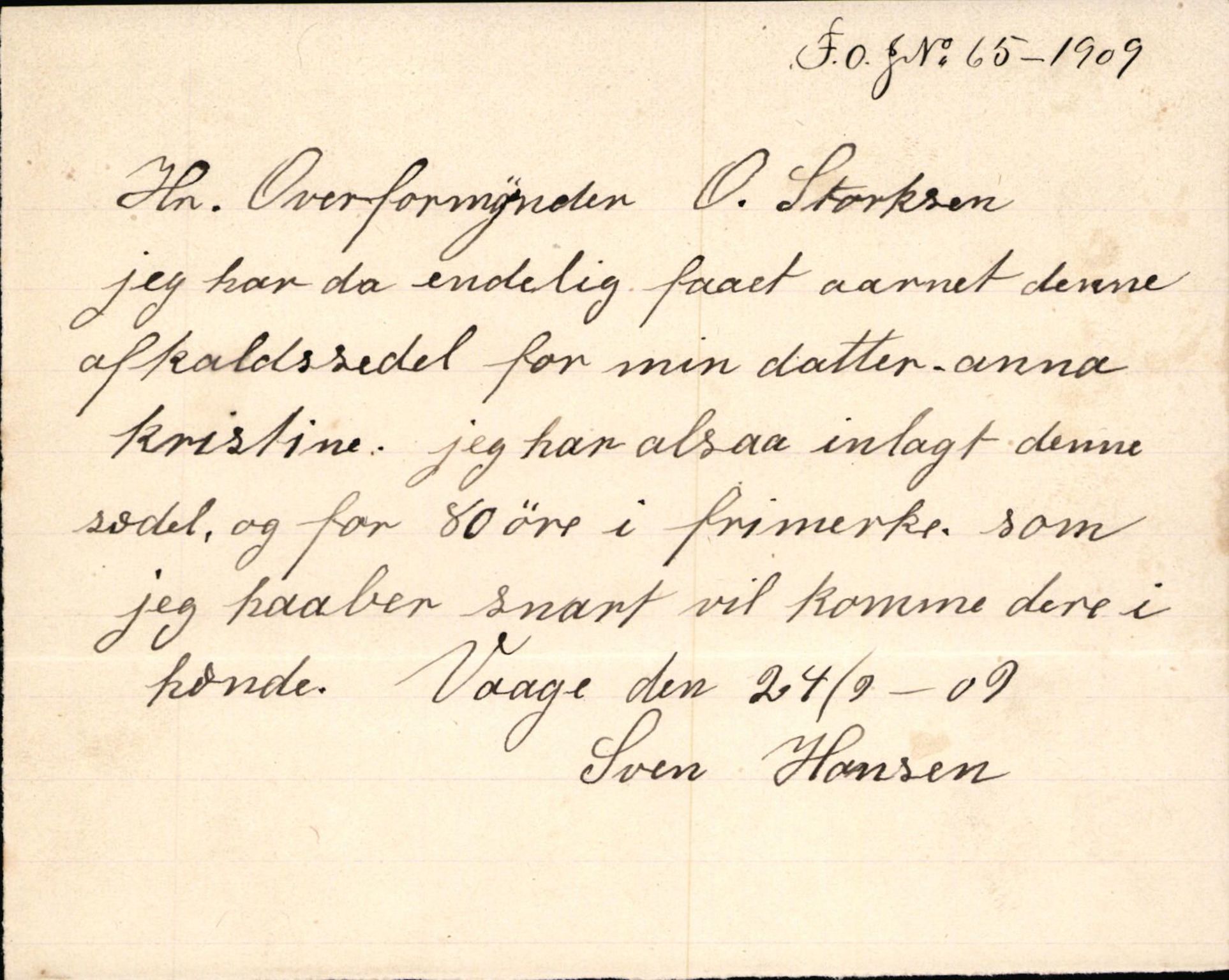 Finnaas kommune. Overformynderiet, IKAH/1218a-812/D/Da/Daa/L0002/0003: Kronologisk ordna korrespondanse / Kronologisk ordna korrespondanse, 1905-1909, p. 177