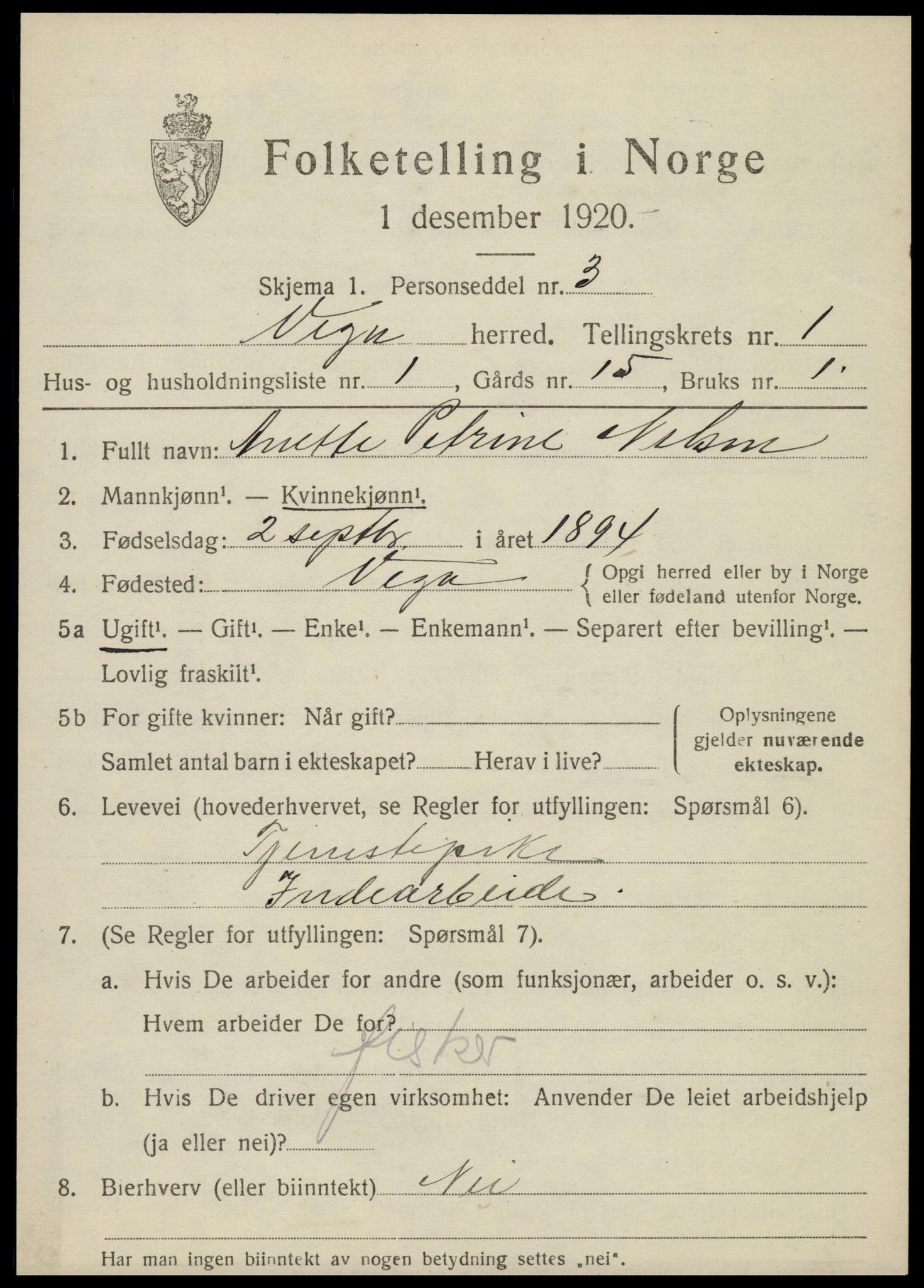 SAT, 1920 census for Vega, 1920, p. 2443