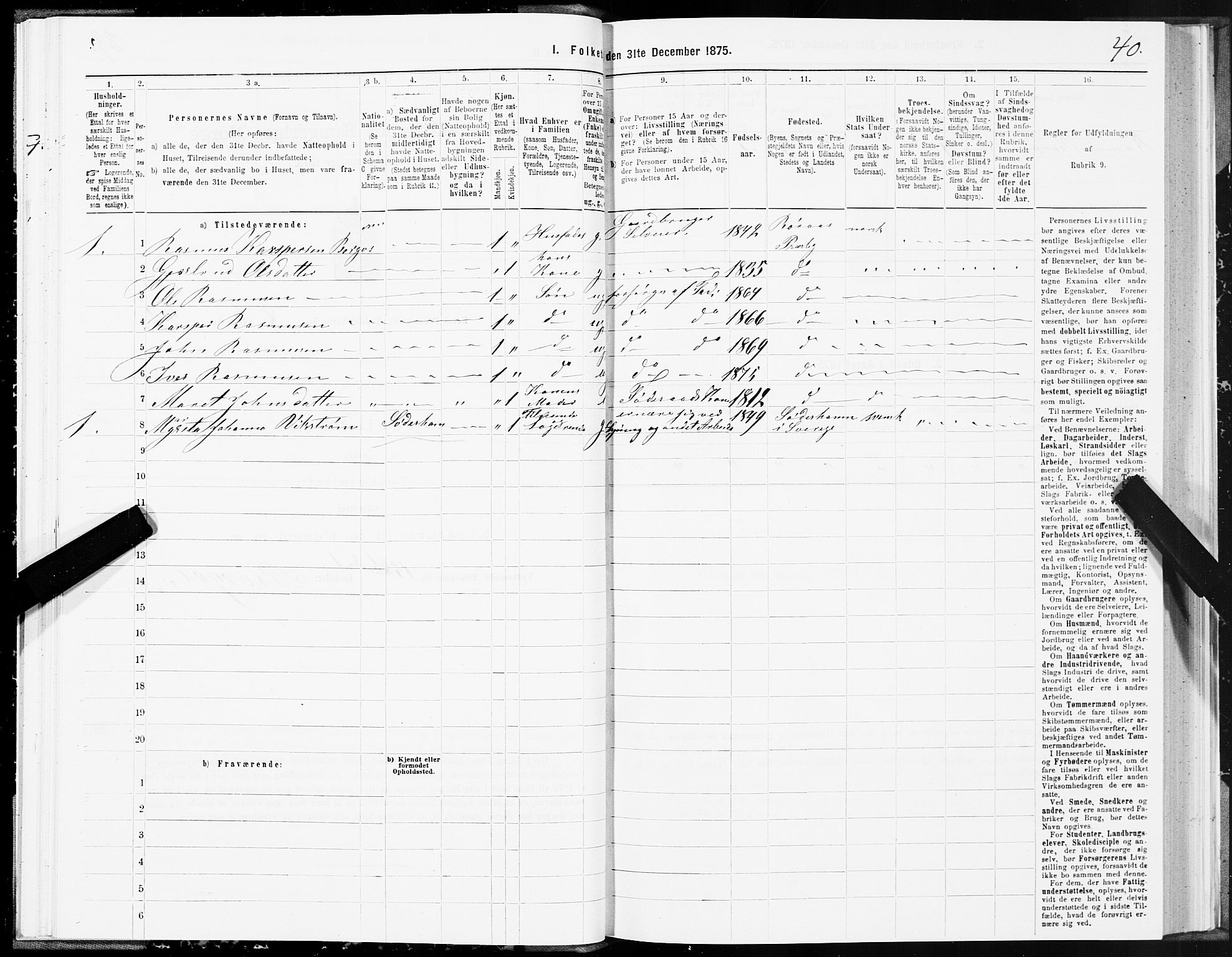 SAT, 1875 census for 1640P Røros, 1875, p. 5040