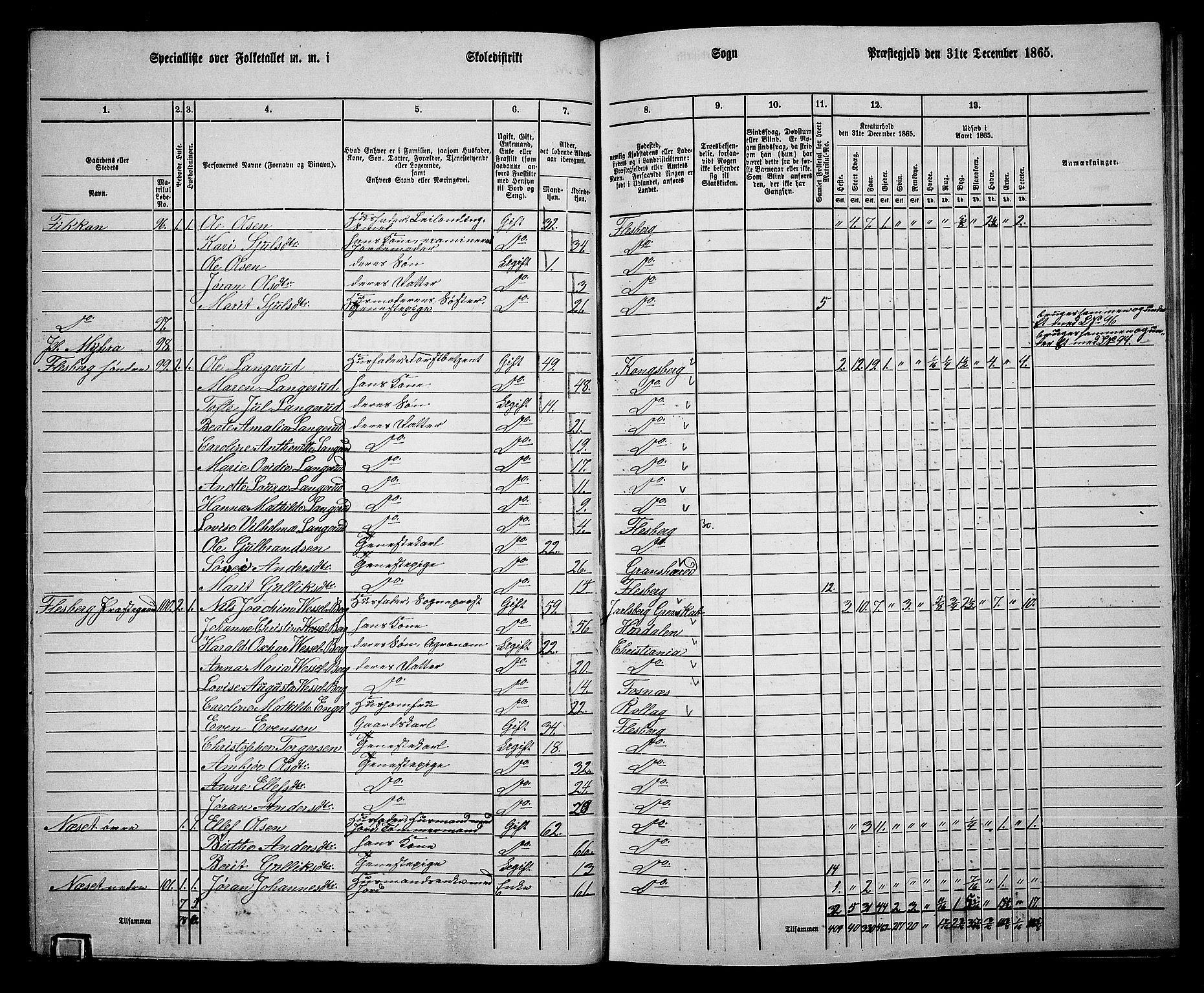 RA, 1865 census for Flesberg, 1865, p. 27