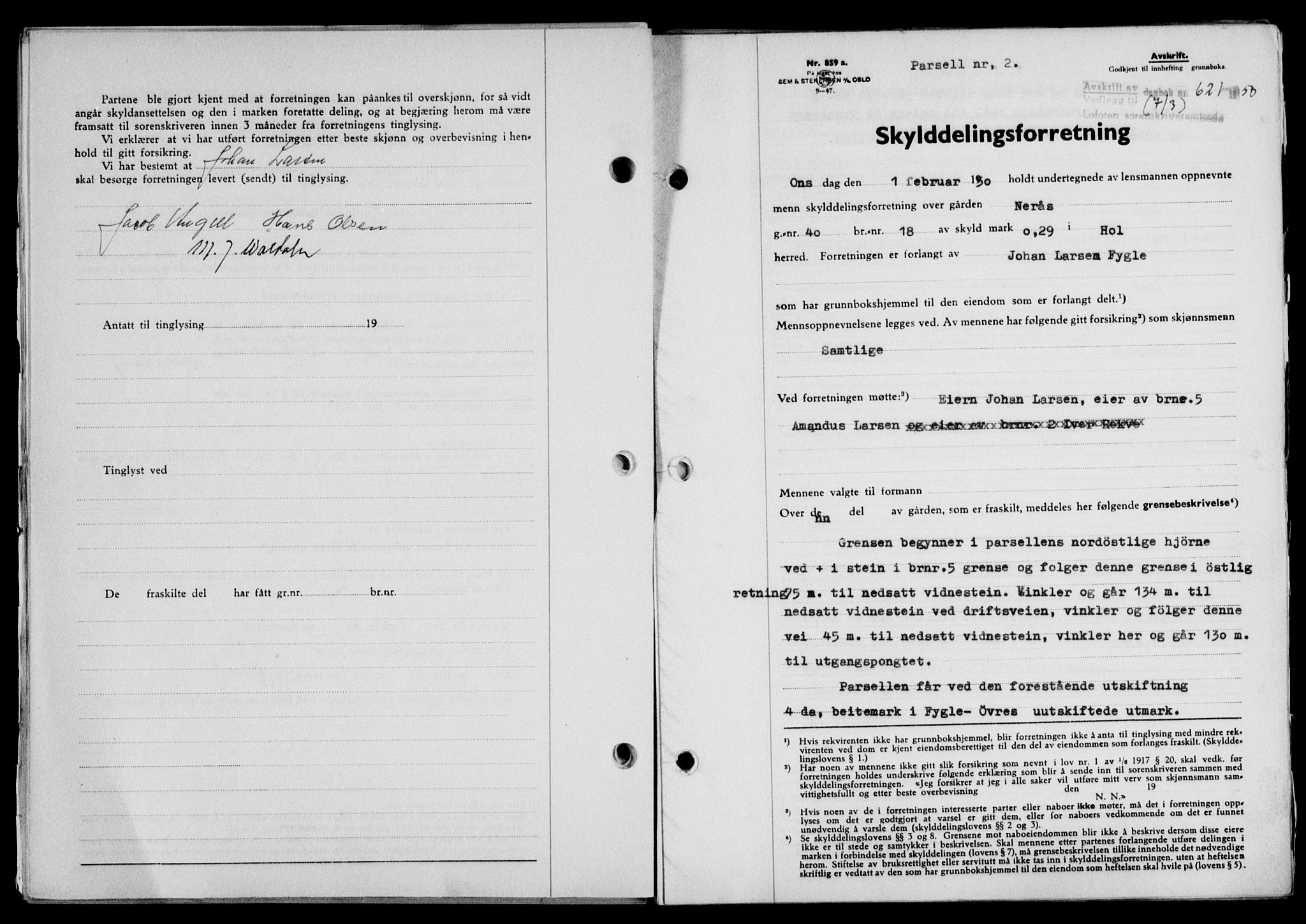 Lofoten sorenskriveri, SAT/A-0017/1/2/2C/L0023a: Mortgage book no. 23a, 1950-1950, Diary no: : 621/1950