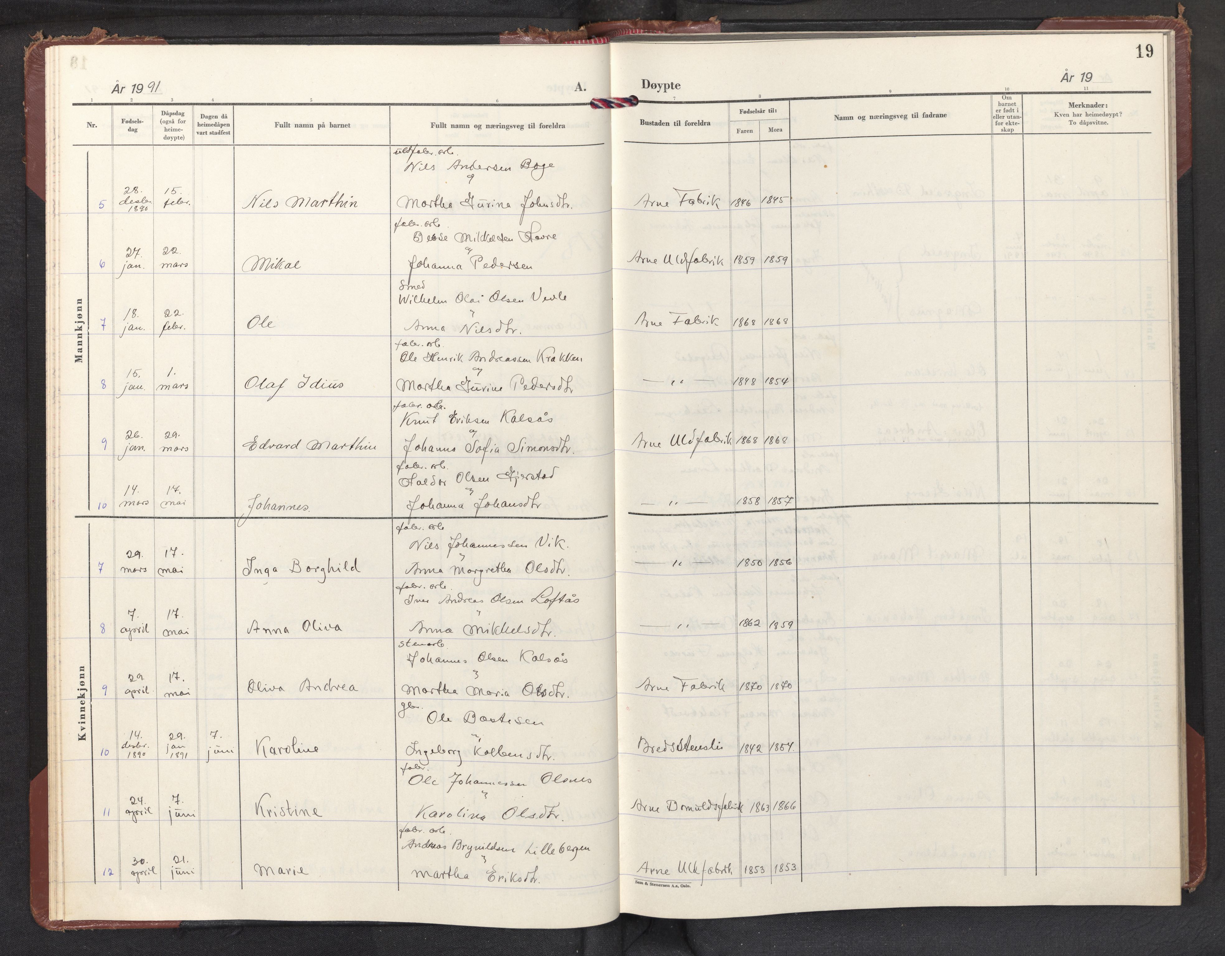 Haus sokneprestembete, SAB/A-75601/H/Haa: Parish register (official) no. E 1, 1887-1953, p. 19