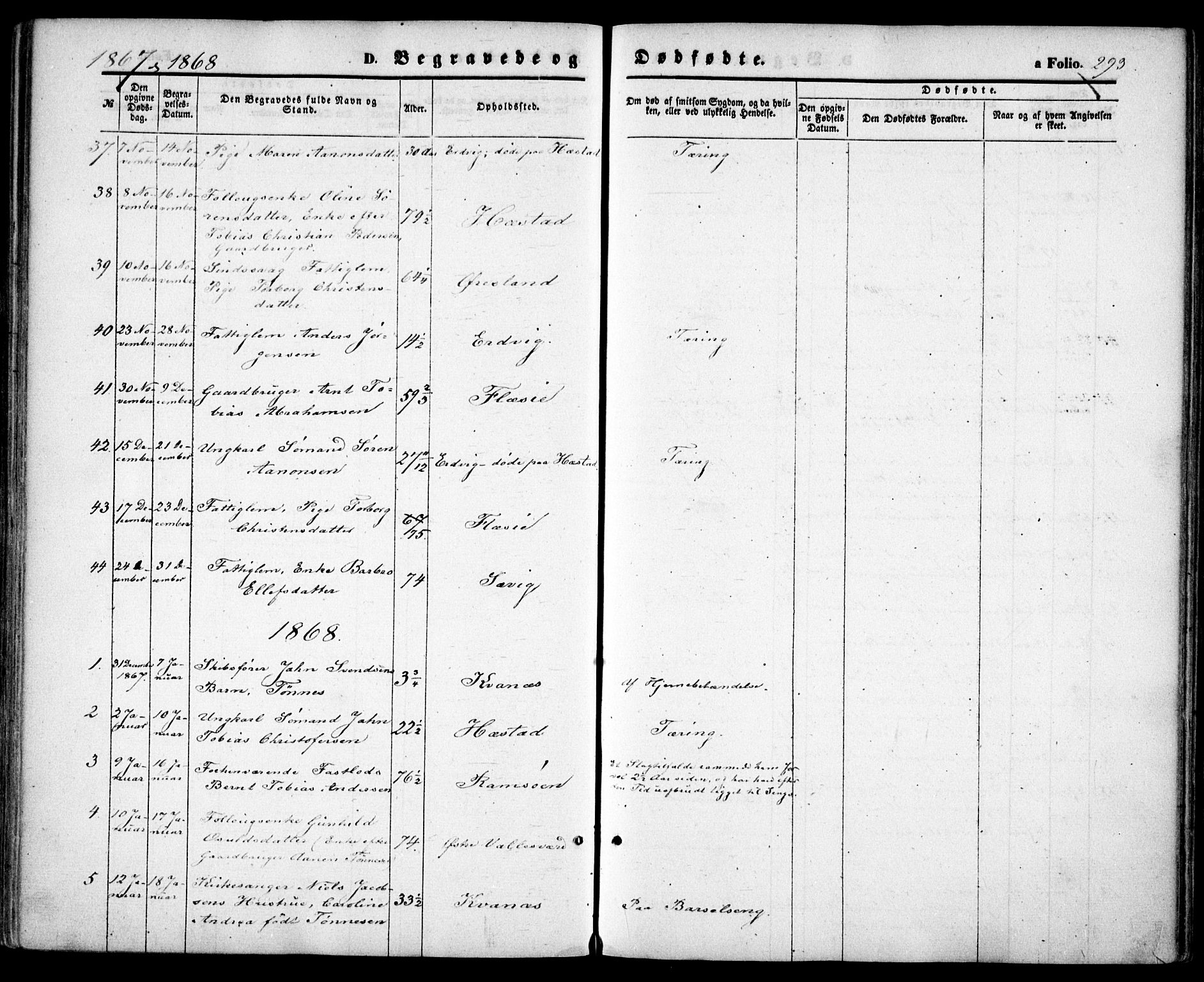 Høvåg sokneprestkontor, SAK/1111-0025/F/Fa/L0004: Parish register (official) no. A 4, 1859-1877, p. 293