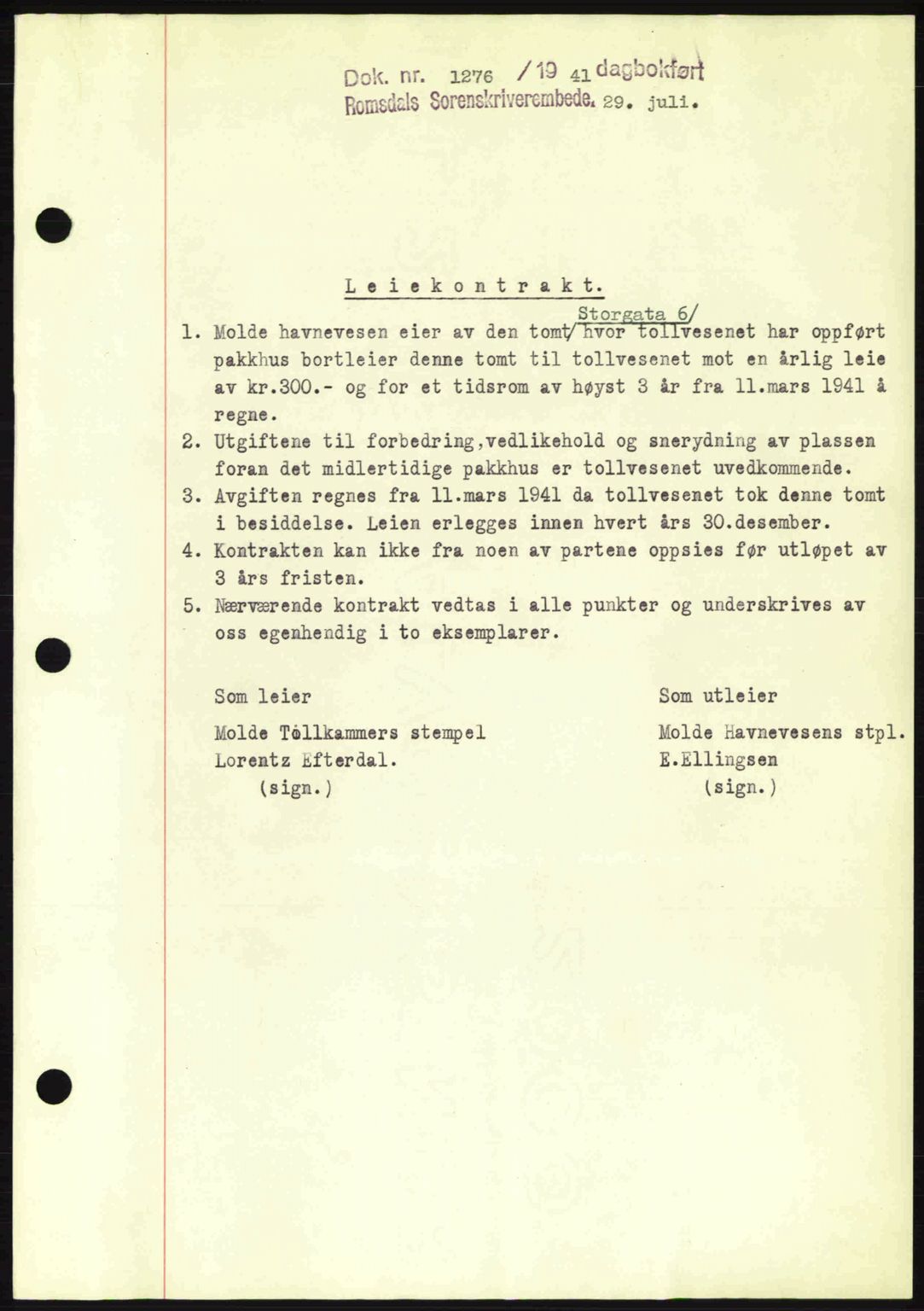 Romsdal sorenskriveri, AV/SAT-A-4149/1/2/2C: Mortgage book no. B2, 1939-1945, Diary no: : 1275/1941