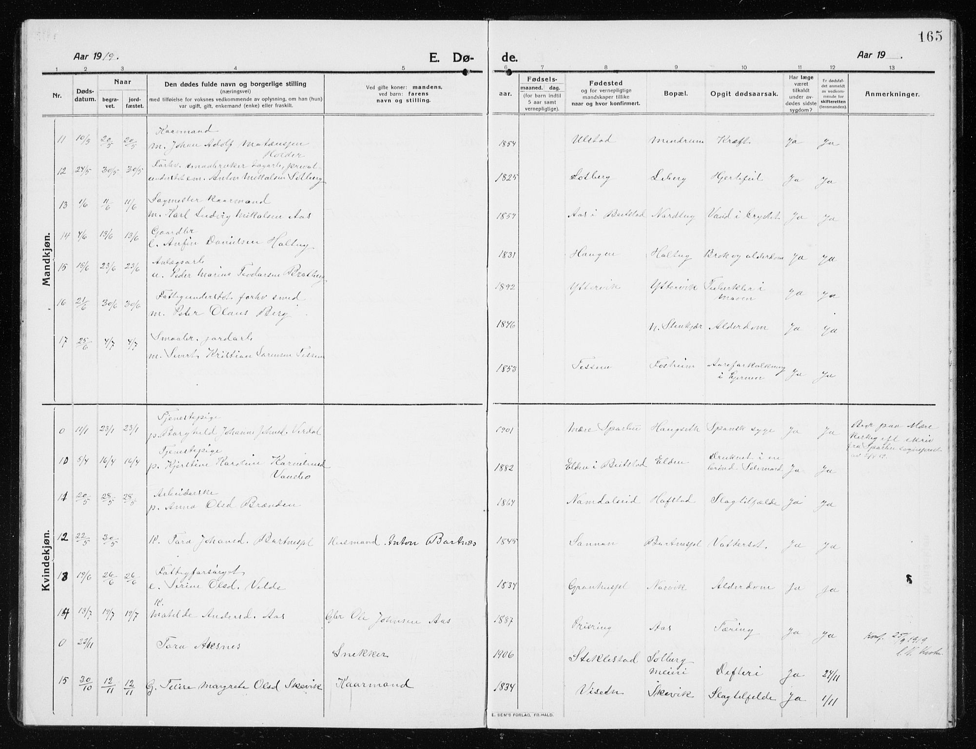 Ministerialprotokoller, klokkerbøker og fødselsregistre - Nord-Trøndelag, SAT/A-1458/741/L0402: Parish register (copy) no. 741C03, 1911-1926, p. 165