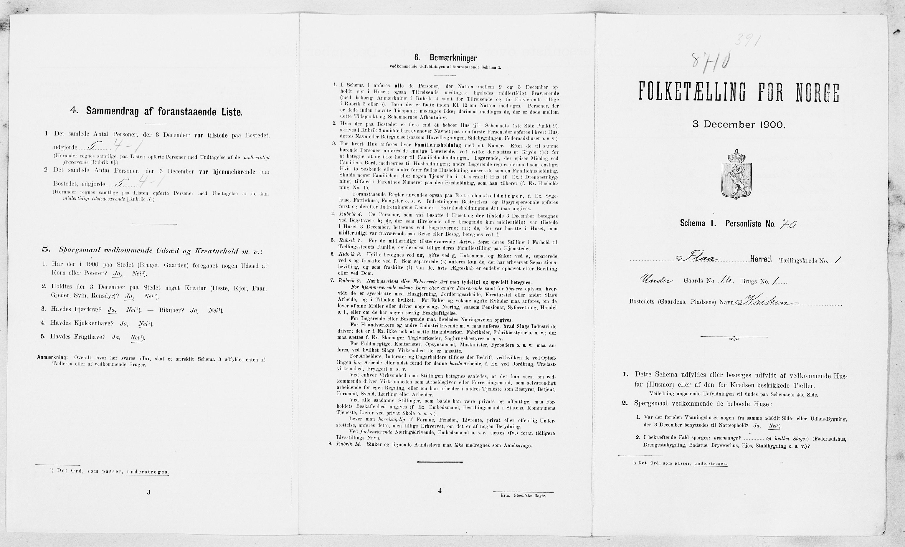 SAT, 1900 census for Flå, 1900, p. 16