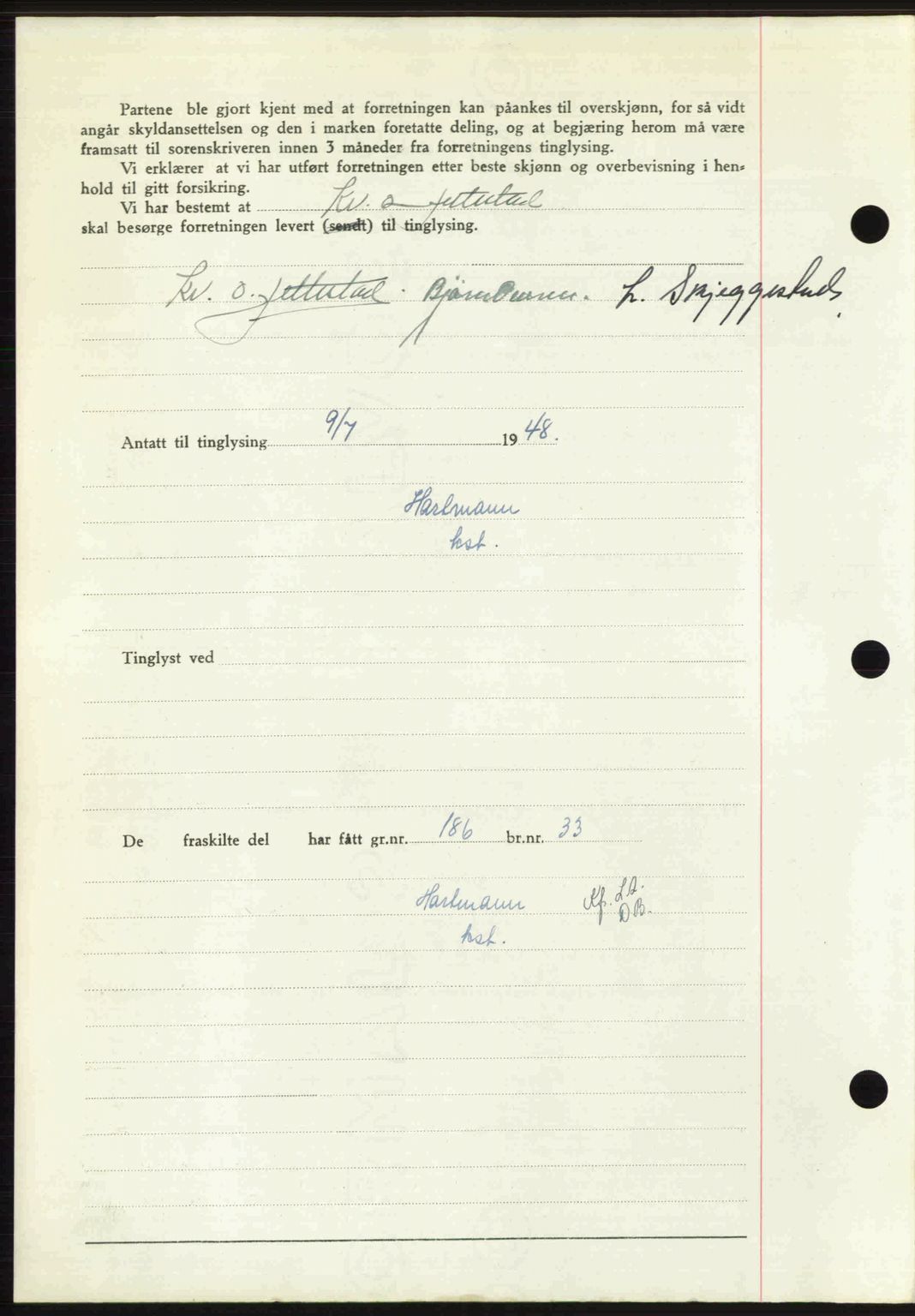 Sør-Gudbrandsdal tingrett, SAH/TING-004/H/Hb/Hbd/L0022: Mortgage book no. A22, 1948-1948, Diary no: : 1602/1948