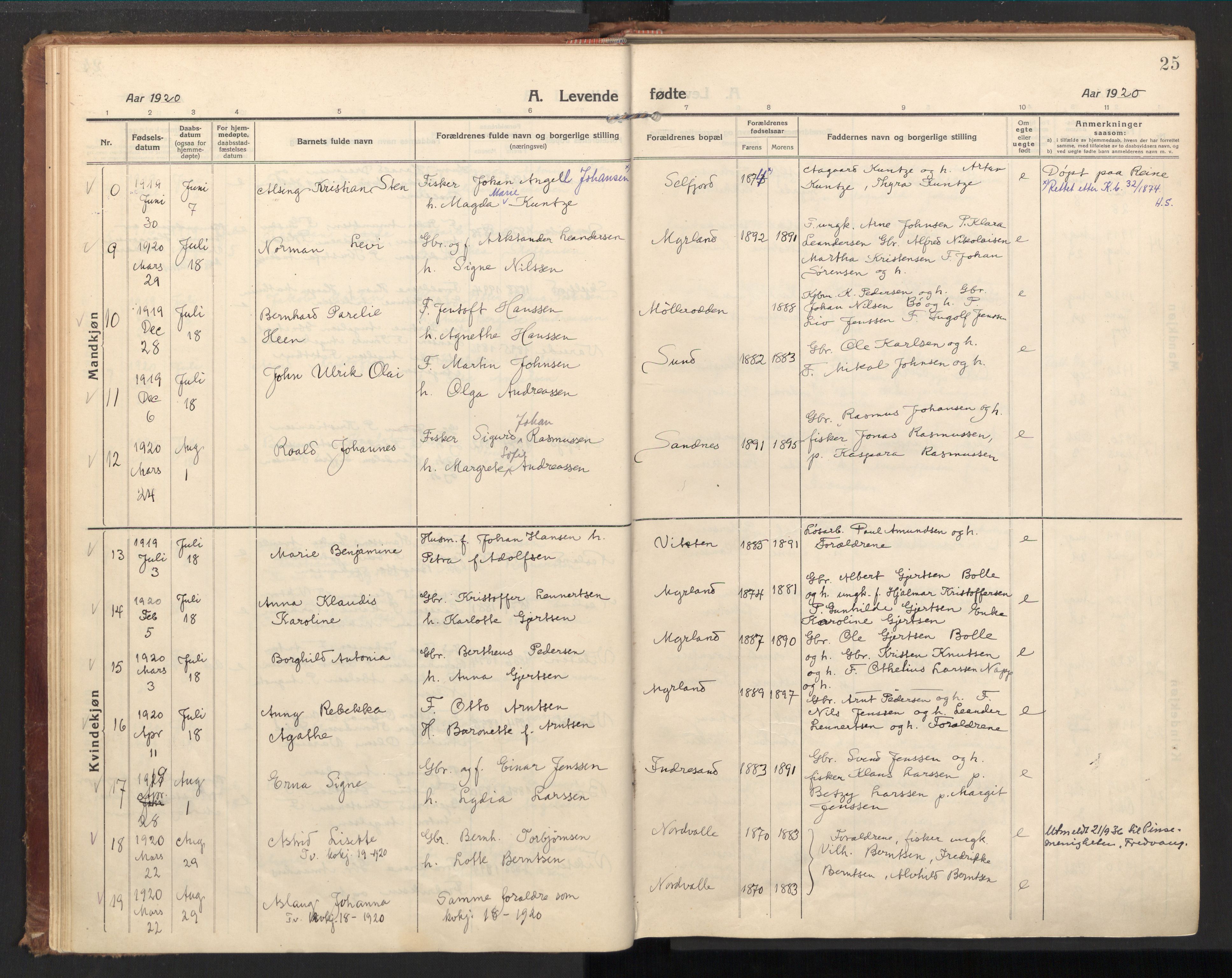 Ministerialprotokoller, klokkerbøker og fødselsregistre - Nordland, AV/SAT-A-1459/885/L1210: Parish register (official) no. 885A10, 1916-1926, p. 25