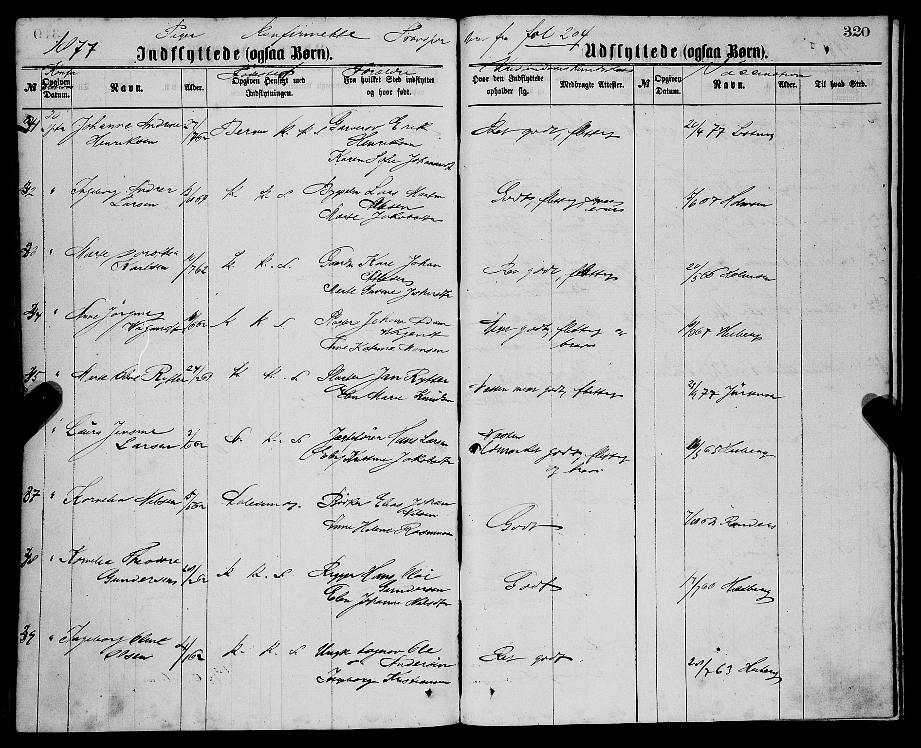 Sandviken Sokneprestembete, AV/SAB-A-77601/H/Ha/L0001: Parish register (official) no. A 1, 1867-1877, p. 320