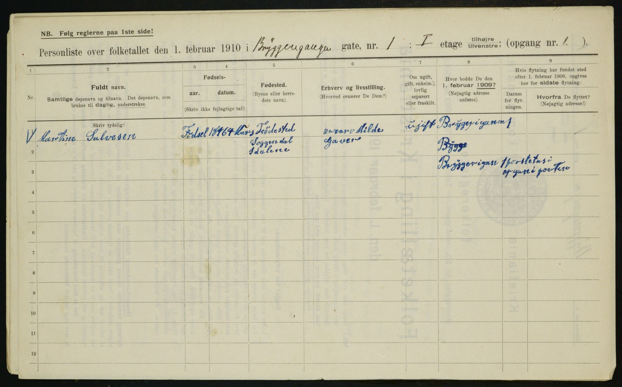 OBA, Municipal Census 1910 for Kristiania, 1910, p. 9612