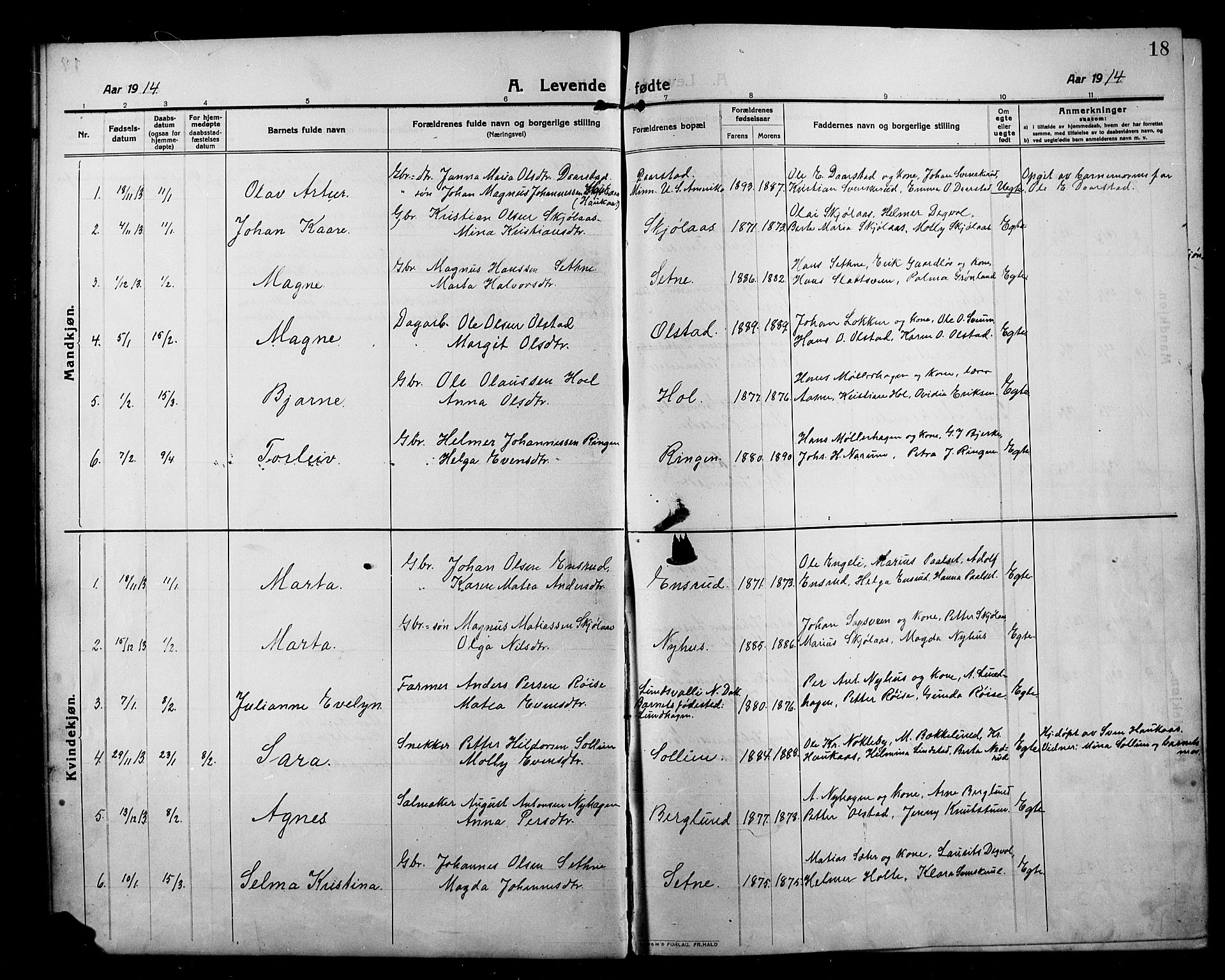 Kolbu prestekontor, AV/SAH-PREST-110/H/Ha/Hab/L0001: Parish register (copy) no. 1, 1912-1925, p. 18