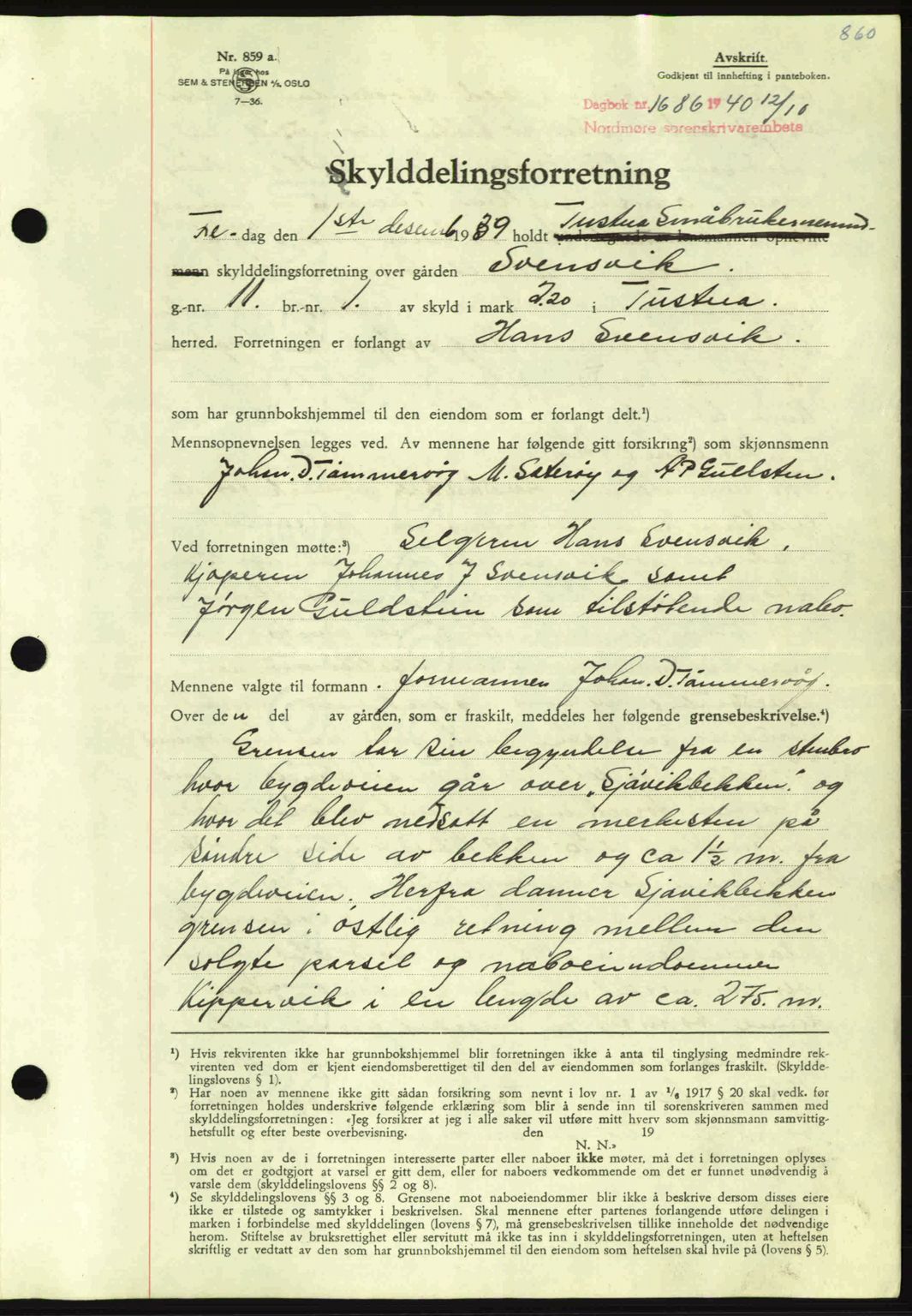 Nordmøre sorenskriveri, AV/SAT-A-4132/1/2/2Ca: Mortgage book no. A88, 1940-1940, Diary no: : 1686/1940