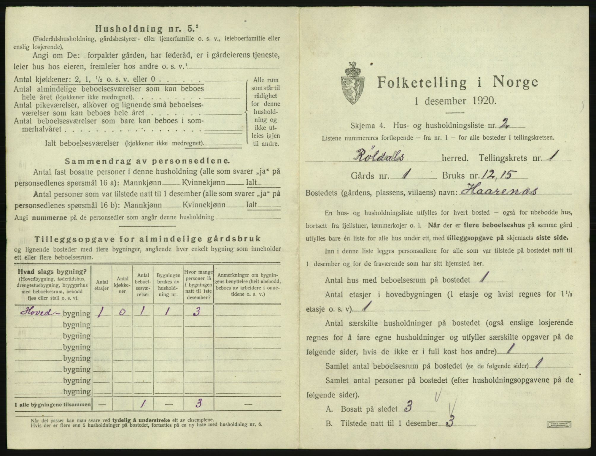 SAB, 1920 census for Røldal, 1920, p. 17