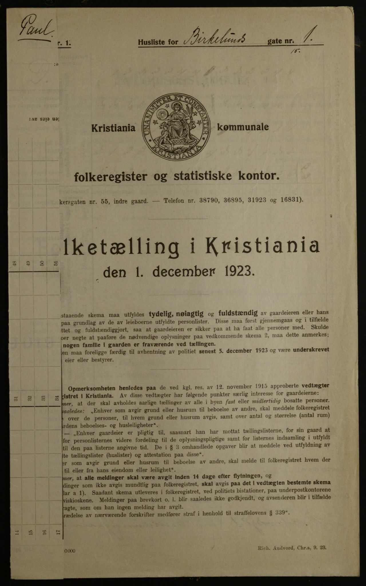 OBA, Municipal Census 1923 for Kristiania, 1923, p. 6318