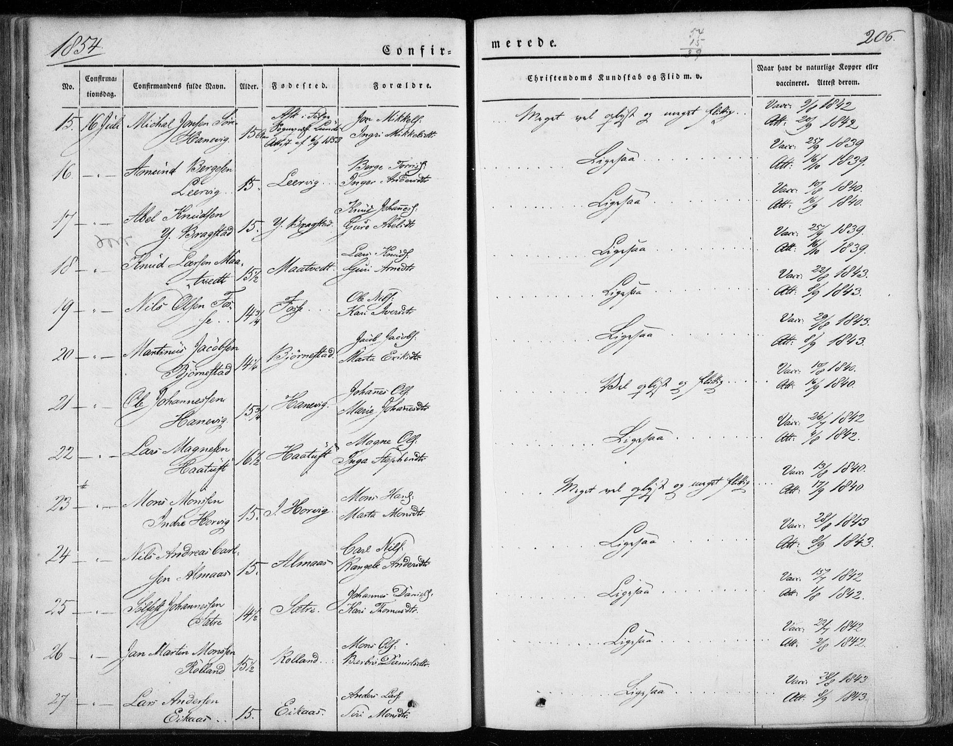 Hamre sokneprestembete, AV/SAB-A-75501/H/Ha/Haa/Haaa/L0013: Parish register (official) no. A 13, 1846-1857, p. 206