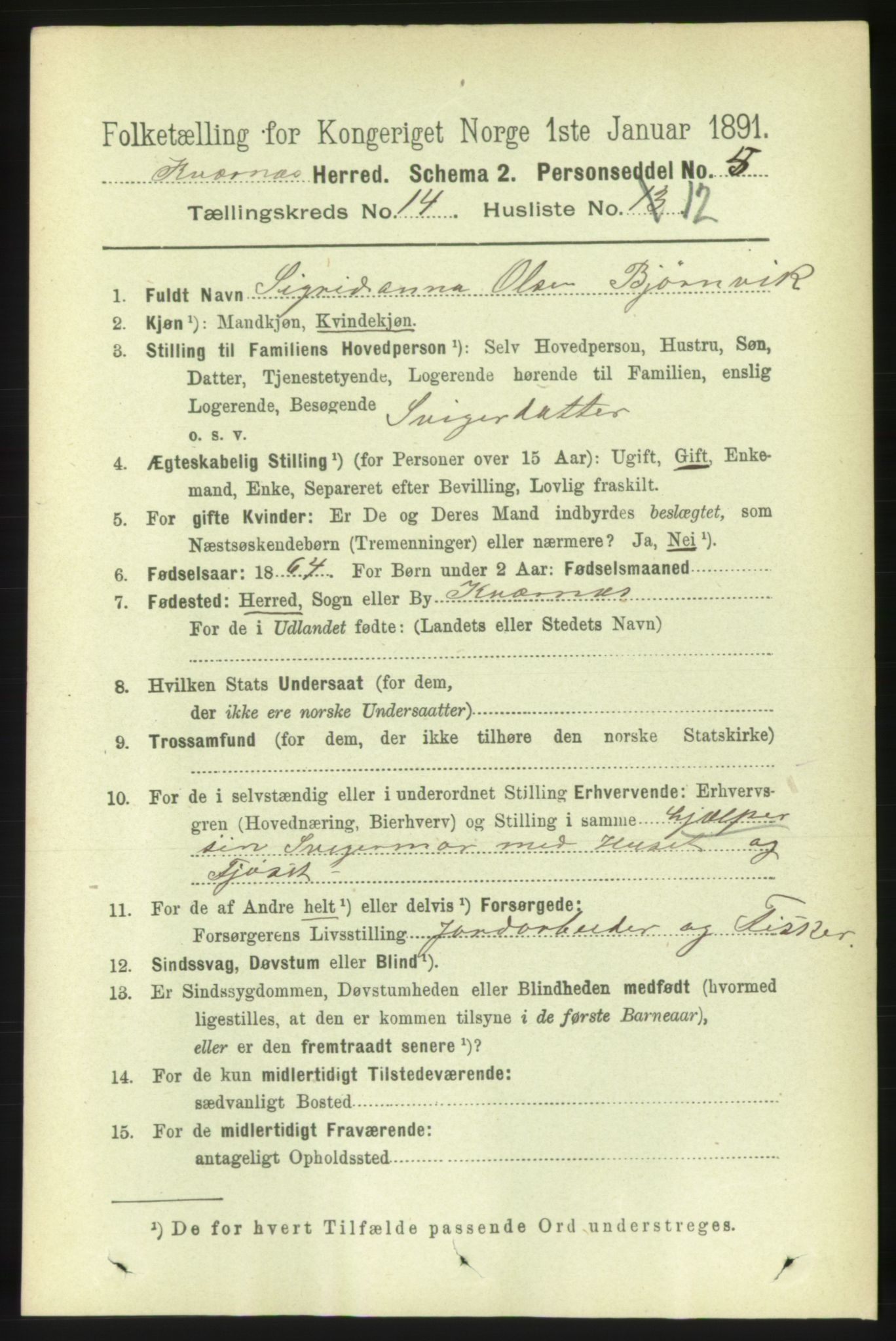 RA, 1891 census for 1553 Kvernes, 1891, p. 5801