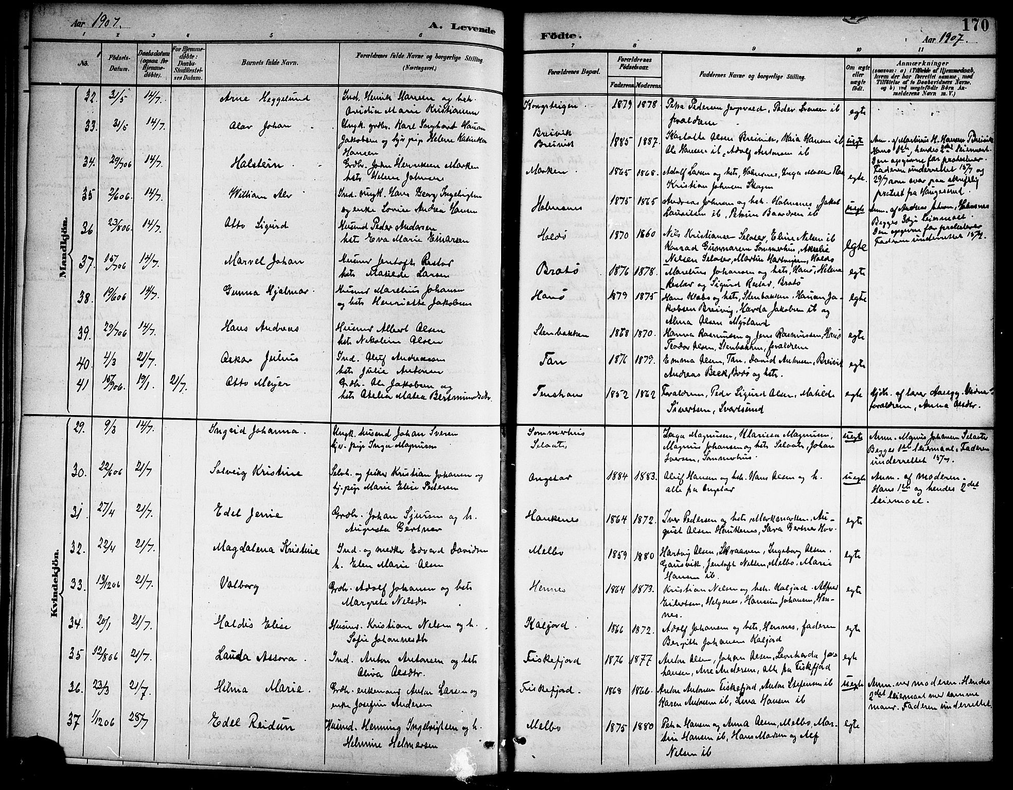 Ministerialprotokoller, klokkerbøker og fødselsregistre - Nordland, AV/SAT-A-1459/888/L1268: Parish register (copy) no. 888C06, 1891-1908, p. 170