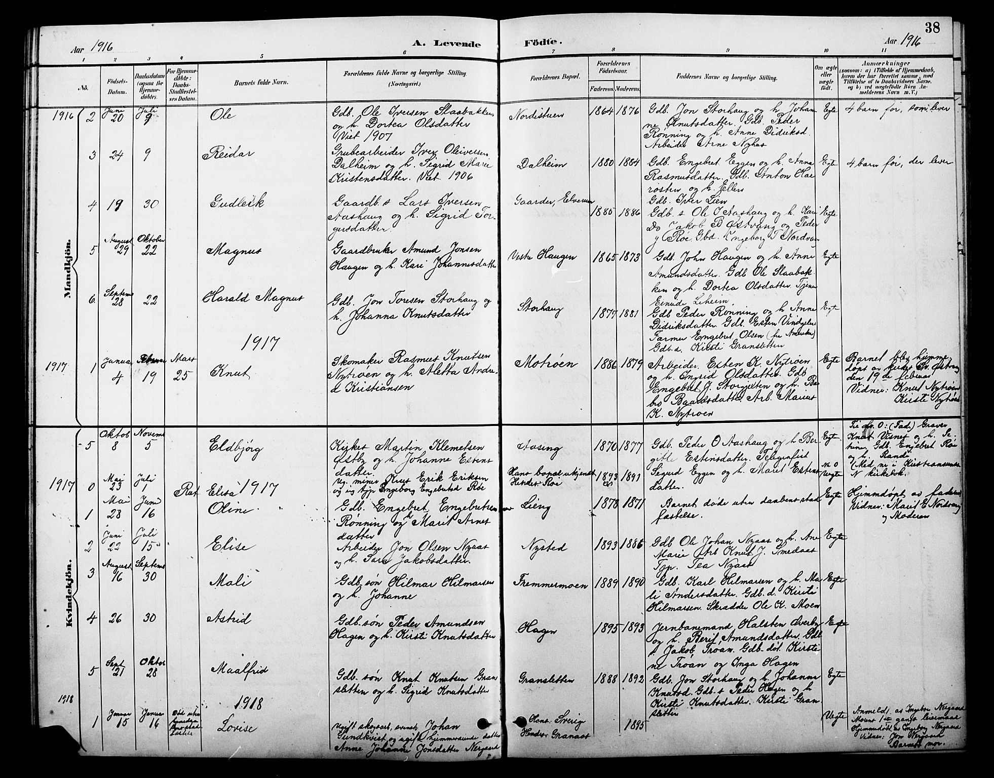 Tolga prestekontor, SAH/PREST-062/L/L0010: Parish register (copy) no. 10, 1894-1918, p. 38