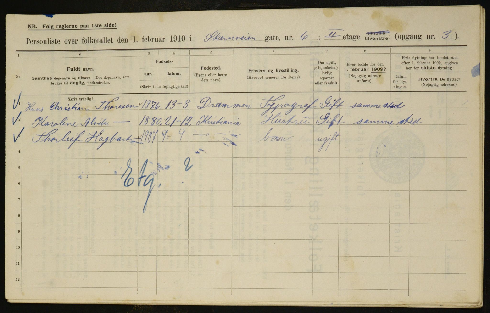 OBA, Municipal Census 1910 for Kristiania, 1910, p. 122069